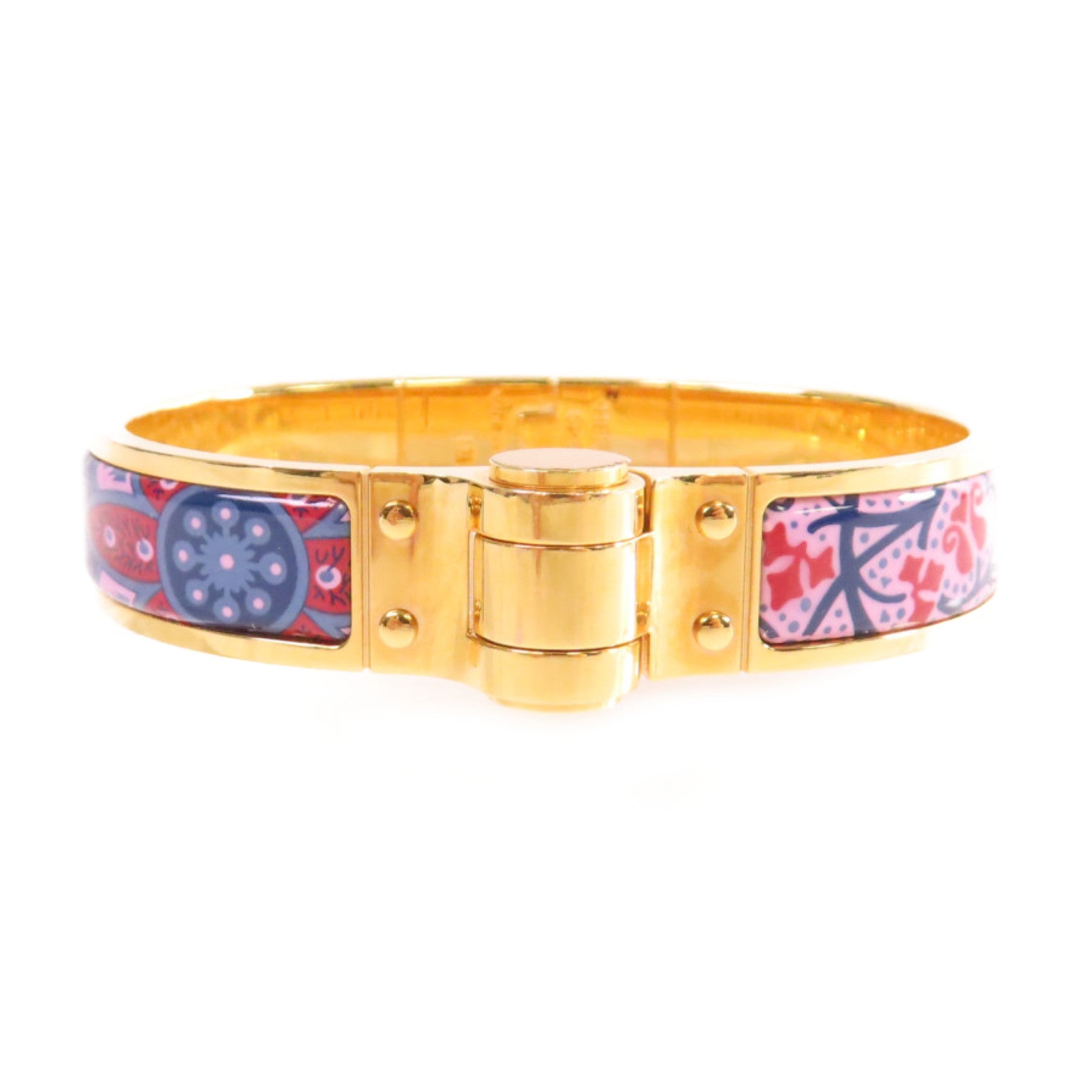 HERMES 金屬/琺瑯Charniere Bracelet手鐲紫色/藍色/彩色/金色