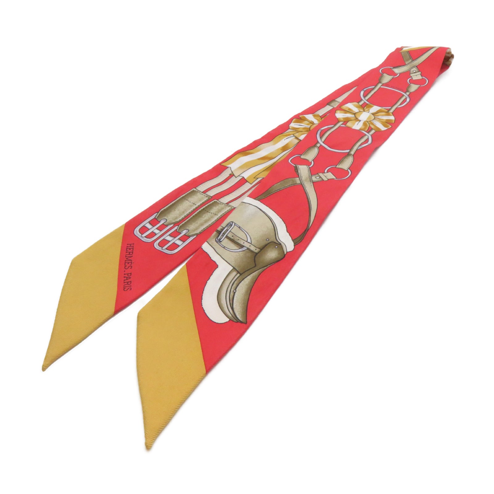 HERMES 【激減優惠】絲質Twilly絲巾紅色/黃色