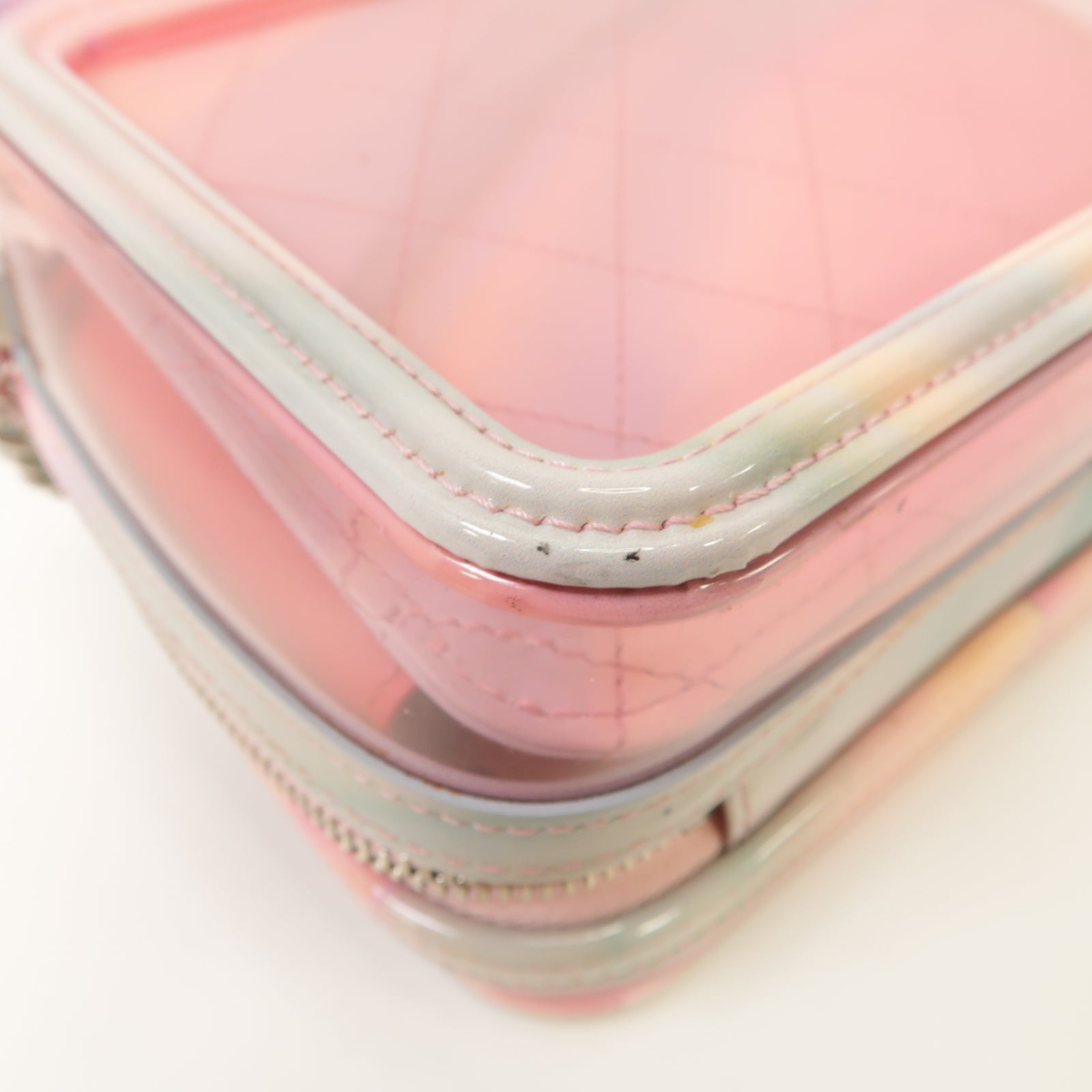 CHANEL PVC Vanity Case銀扣手挽肩背兩用袋粉紅色/綠色