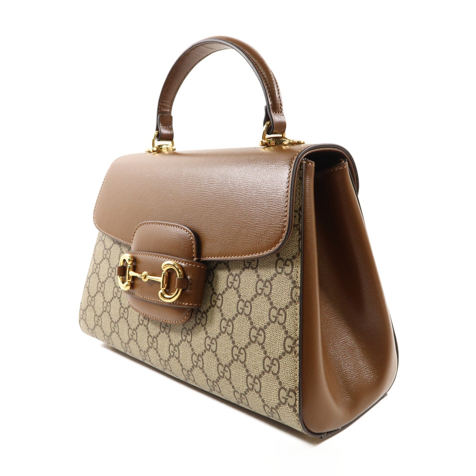 GUCCI 塗層帆布Horsebit 1955金扣手挽肩背兩用袋啡色