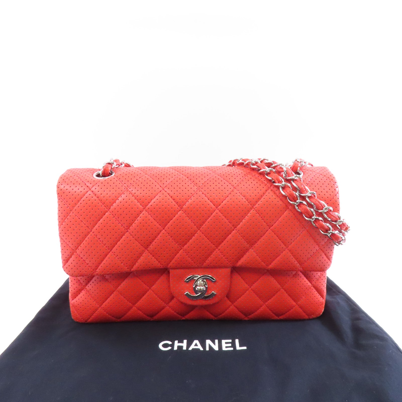 CHANEL 【激減優惠】菱格牛皮皮革Chain Shoulder銀扣鏈帶肩背袋紅色