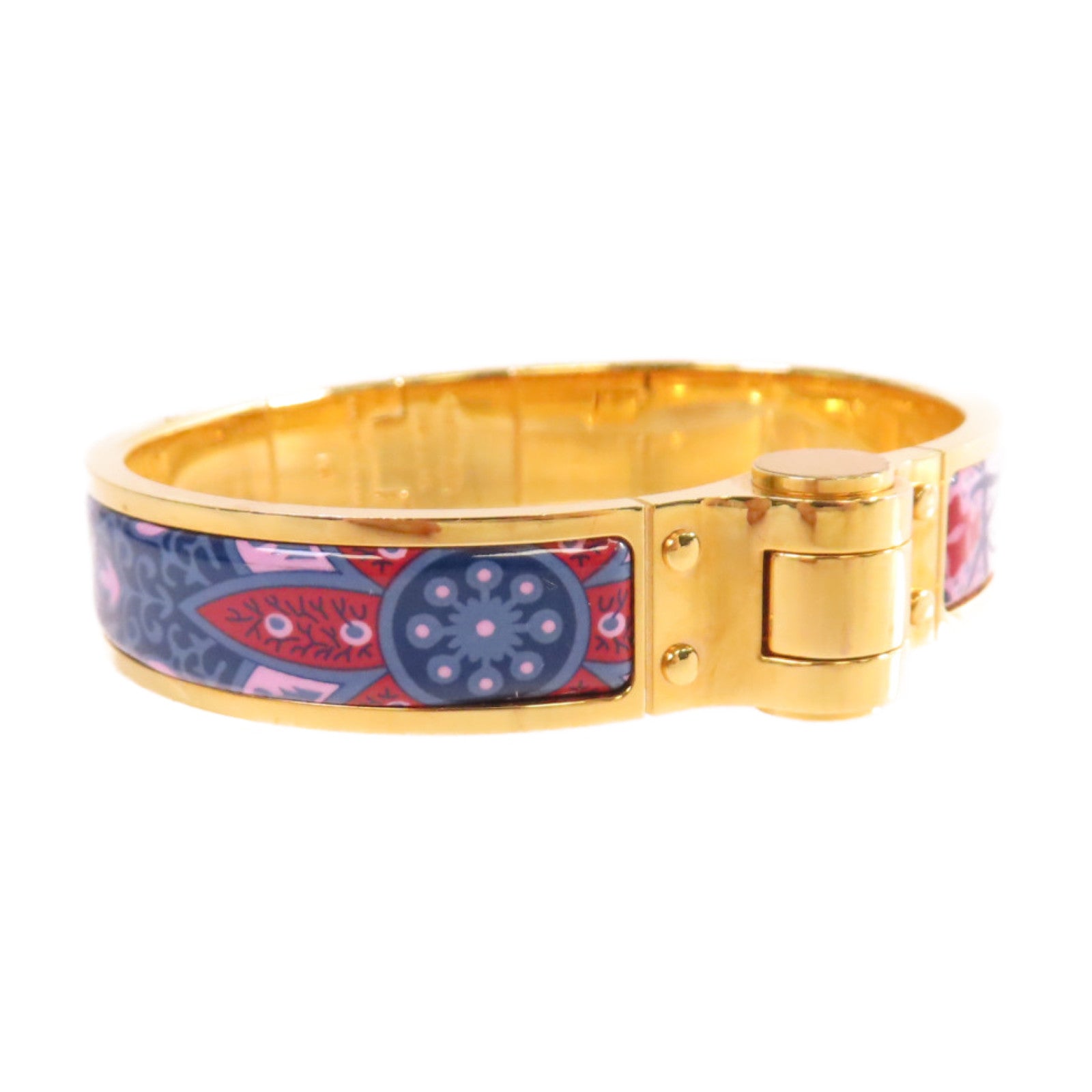 HERMES 金屬/琺瑯Charniere Bracelet手鐲紫色/藍色/彩色/金色