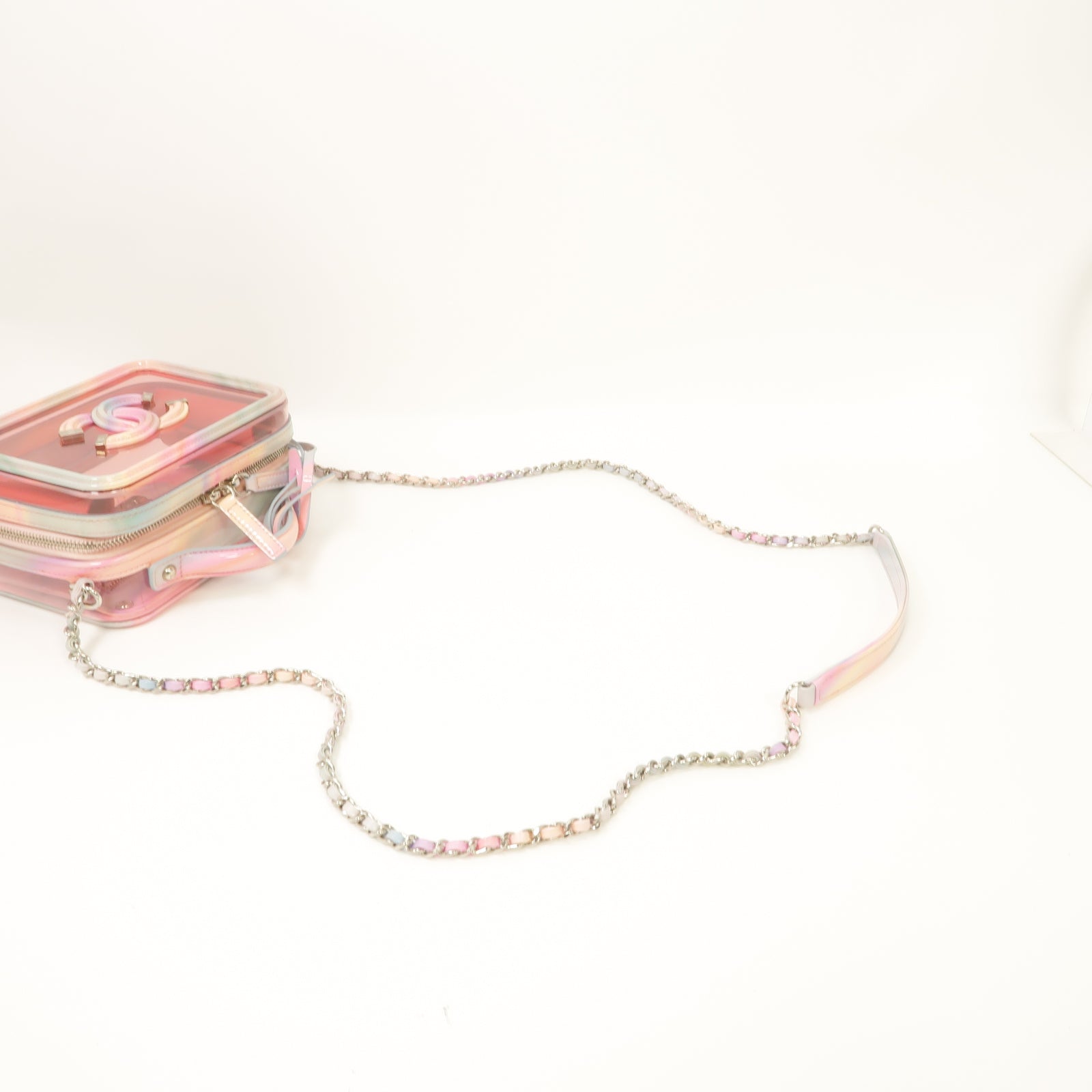 CHANEL PVC Vanity Case銀扣手挽肩背兩用袋粉紅色/綠色