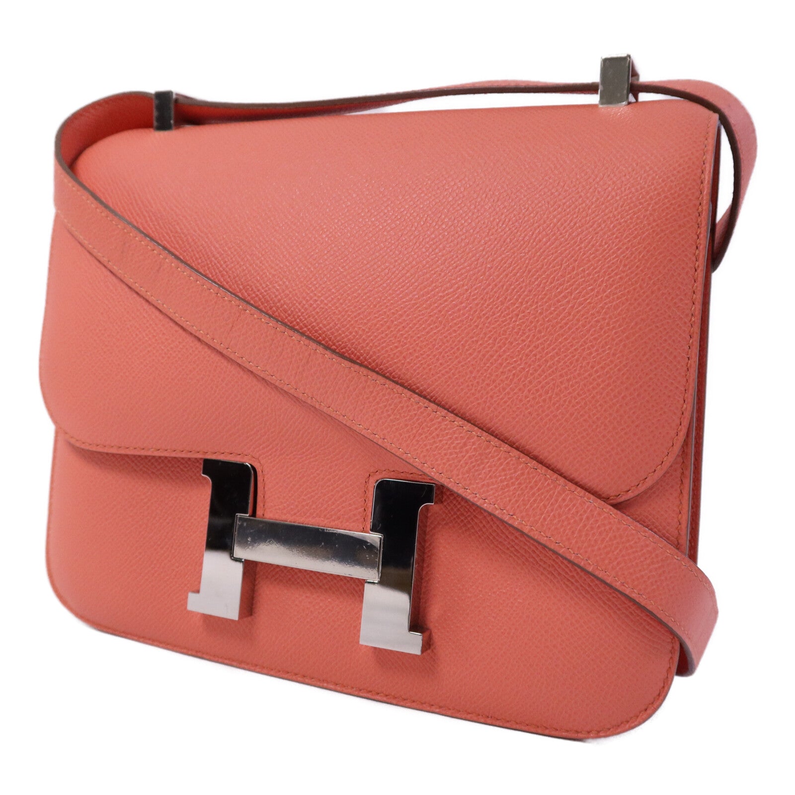 HERMES Epsom皮革Constance 24銀扣肩背袋Flamingo