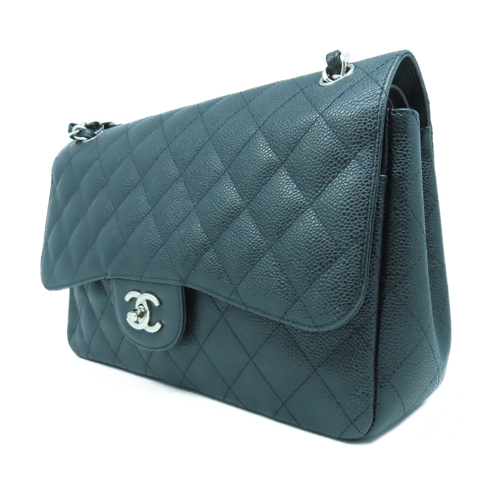 CHANEL 【激減優惠】菱格Caviar皮革Classic銀扣鏈帶肩背袋黑色