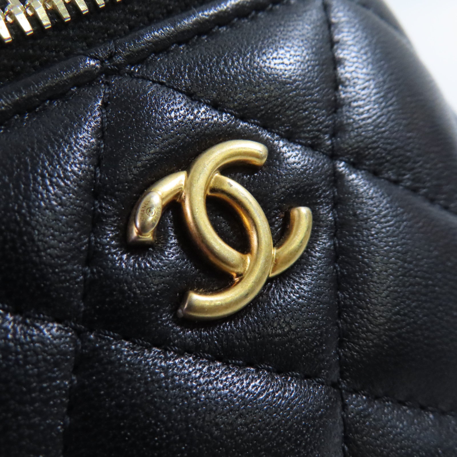 CHANEL CC GHW Mini Vanity Case Shoulder Bag Lambskin Leather