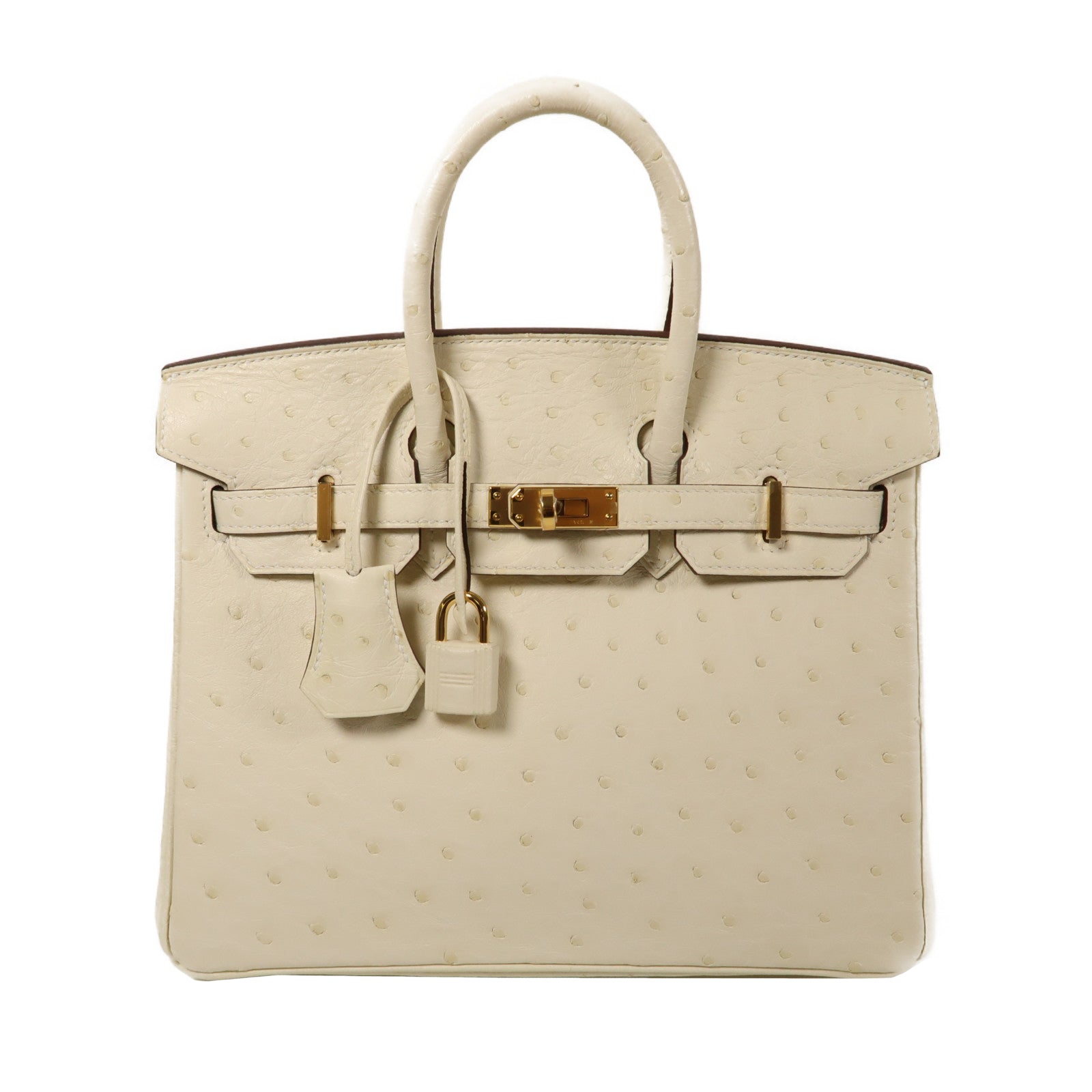 HERMES 【激減優惠】鴕鳥皮革Birkin 25金扣手挽袋奶油白色