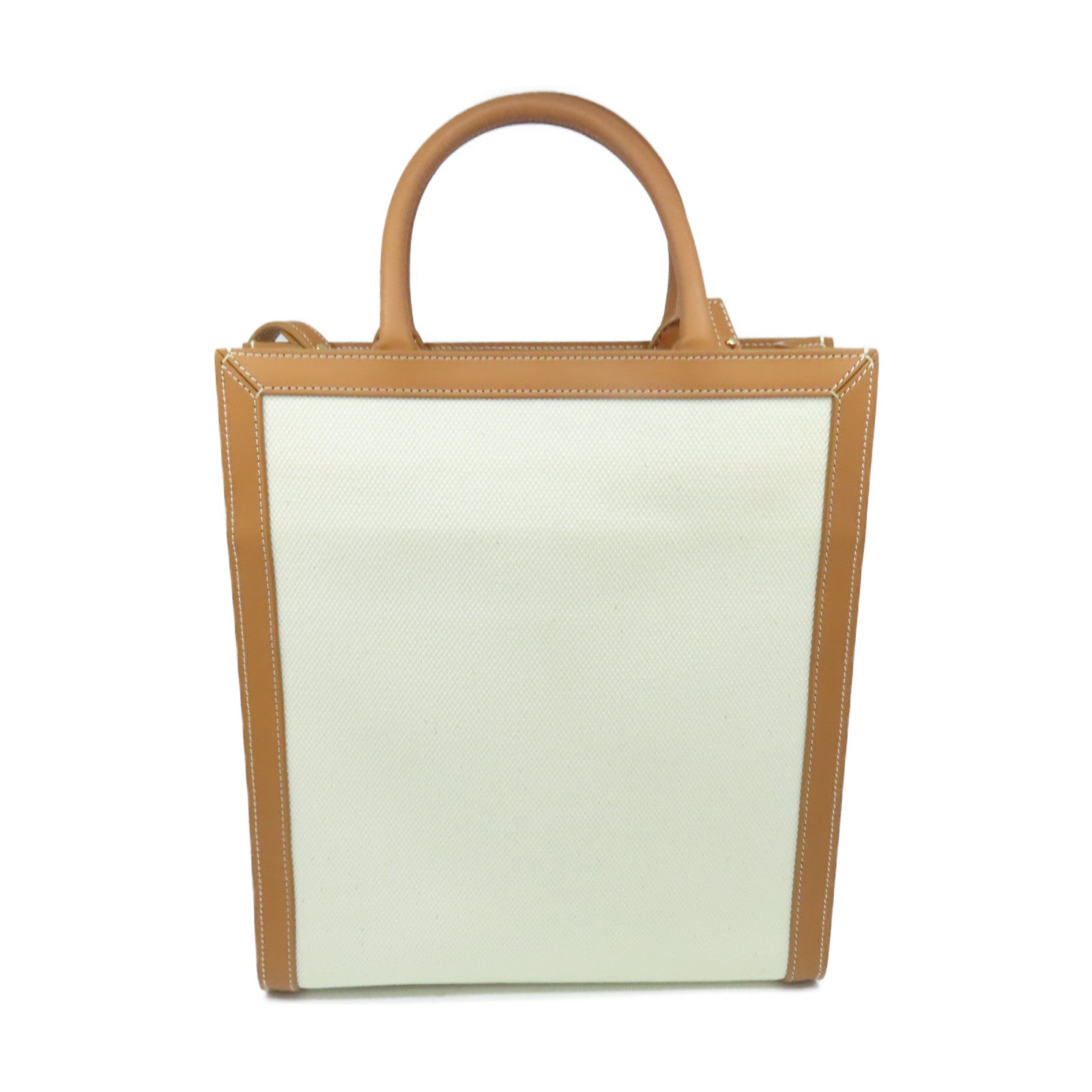 CELINE 【激減優惠】牛皮皮革/帆布2Way Shoulder Bag手挽肩背兩用袋米白色/啡色