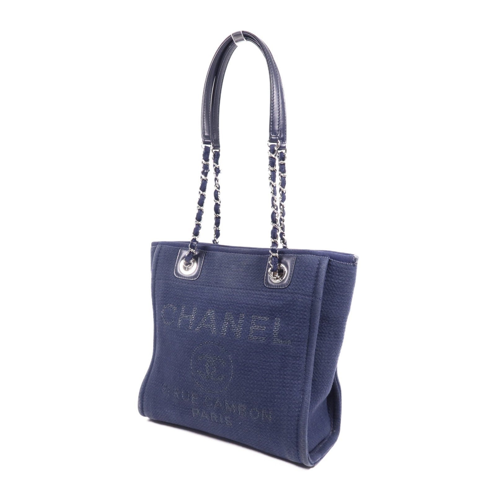 CHANEL 帆布Deauville銀扣鏈帶肩背袋