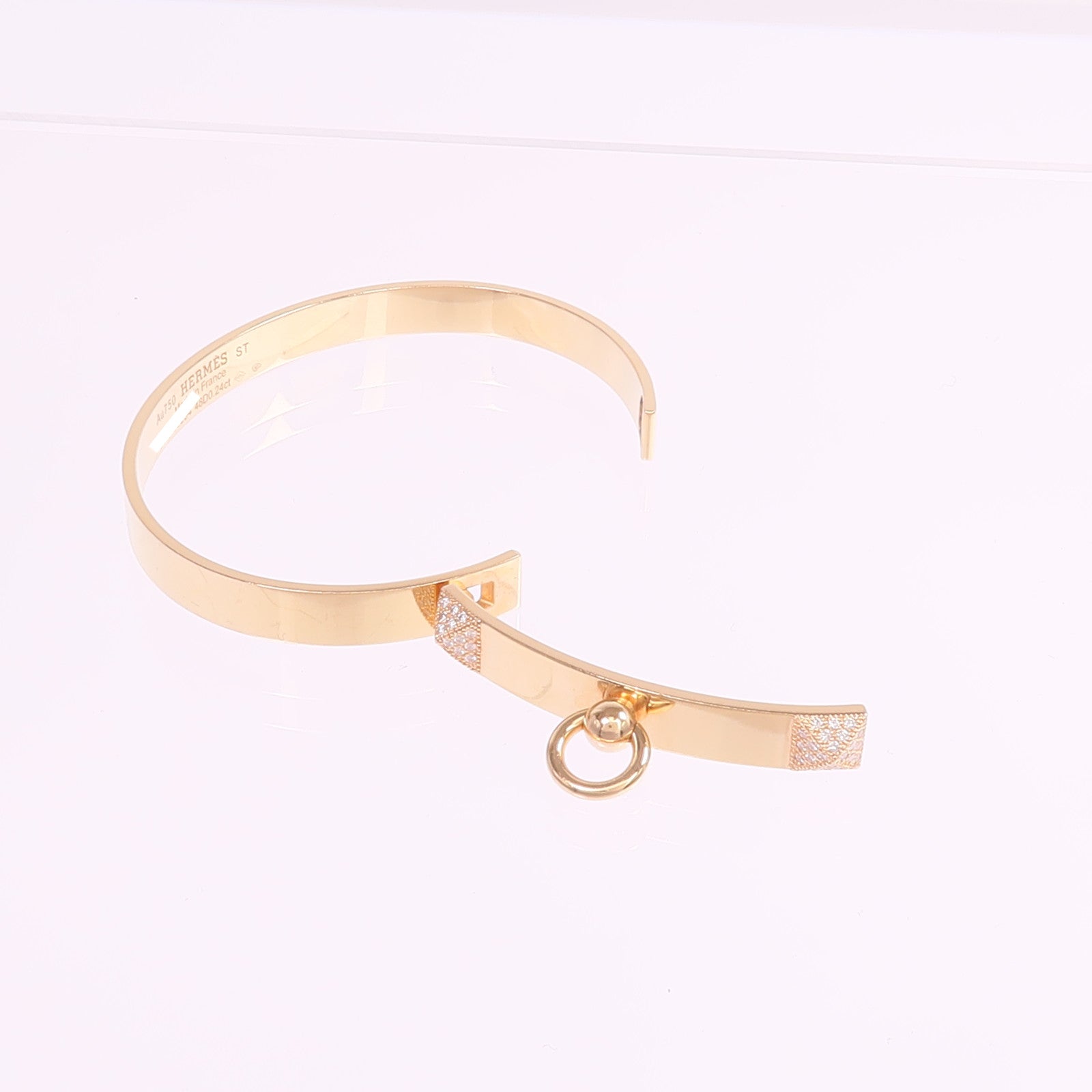 HERMES 18K玫瑰金Collier de Chien Bracelet鑽石手鐲