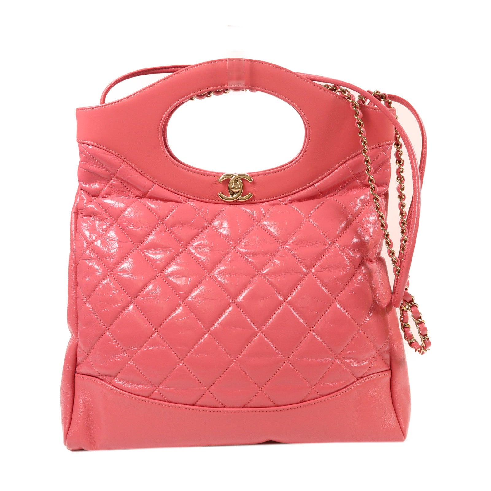 CHANEL 牛皮皮革Shoulder Bag金扣手挽肩背兩用袋粉紅色