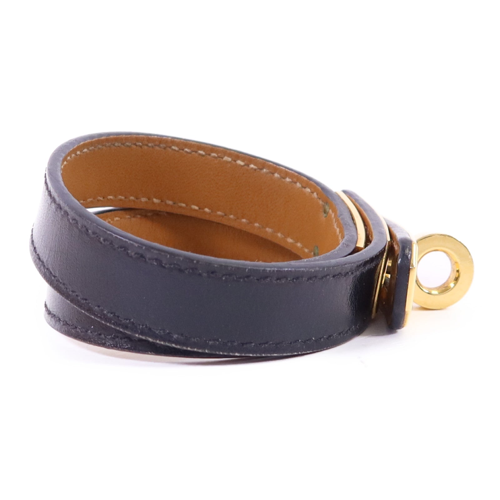 HERMES 【激減優惠】皮革Kelly Double Tour Bracelet金扣手鐲Noir