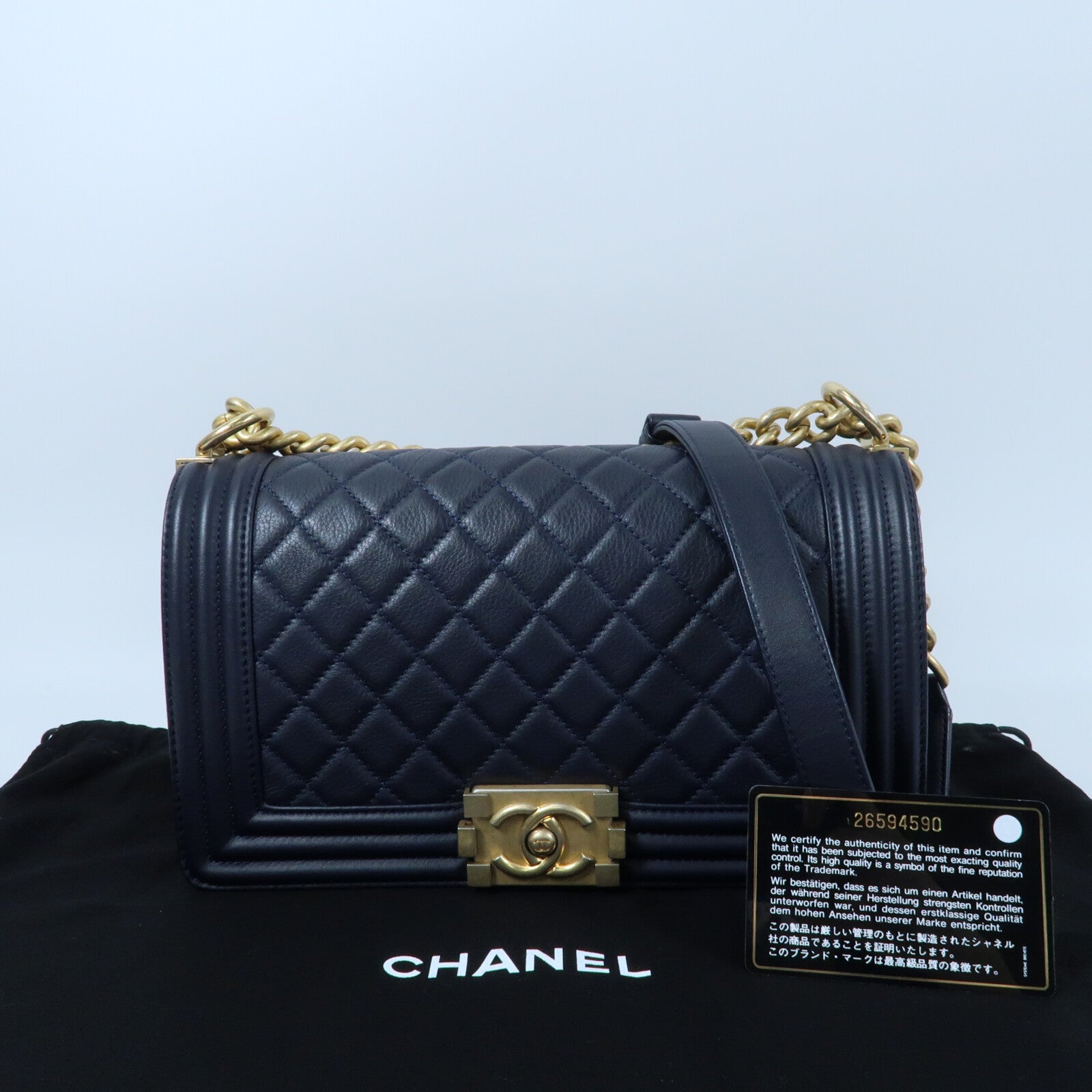 CHANEL 羊皮皮革Boy 25金扣鏈帶肩背袋