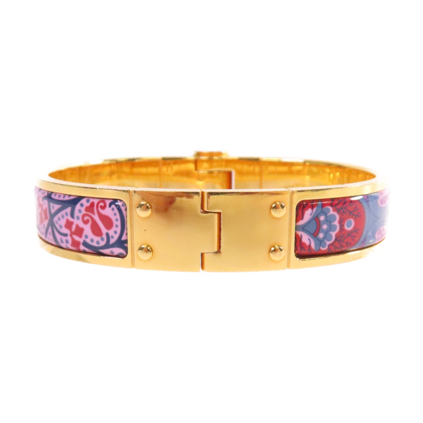 HERMES 金屬/琺瑯Charniere Bracelet手鐲紫色/藍色/彩色/金色
