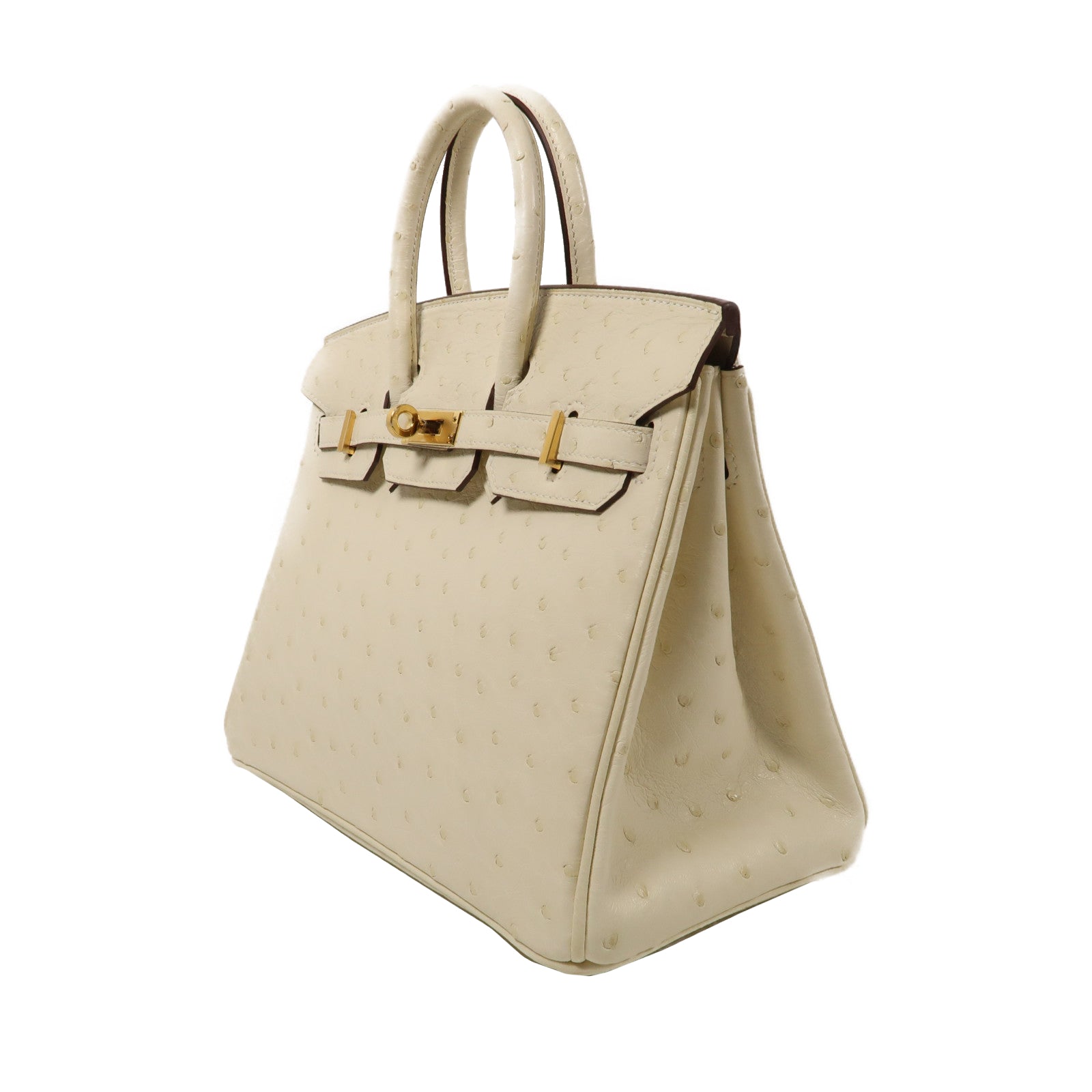 HERMES 【激減優惠】鴕鳥皮革Birkin 25金扣手挽袋奶油白色