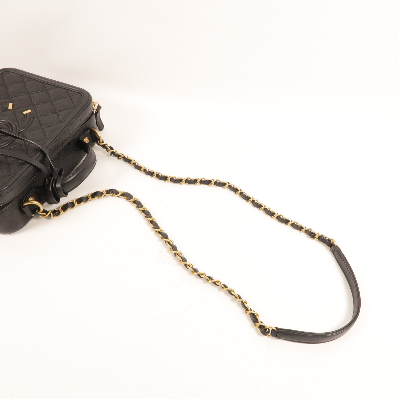 CHANEL 牛皮皮革CC Filigree Vanity Case Medium鏈帶肩背袋