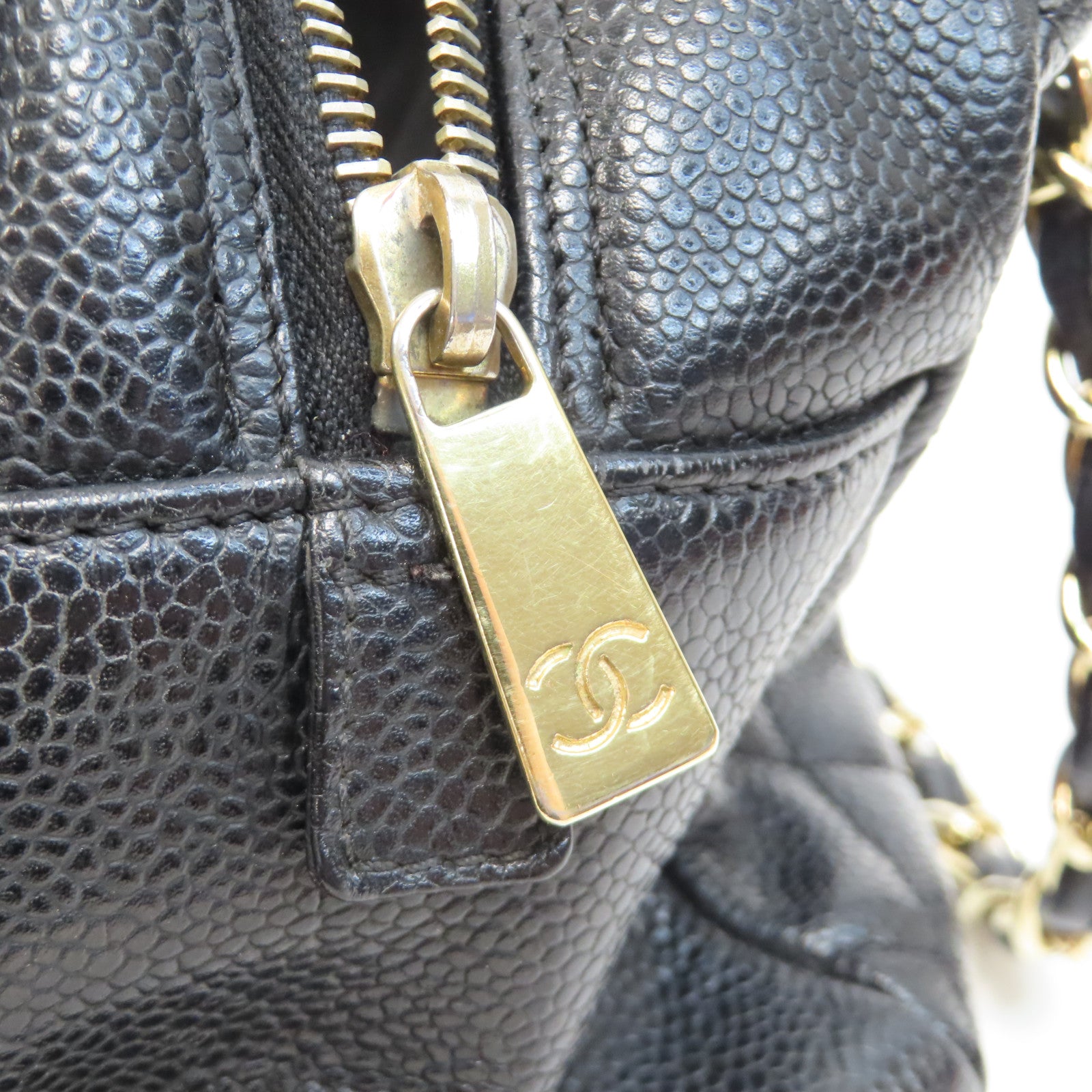 CHANEL 【激減優惠】菱格Caviar皮革Petite Timeless Tote金扣鏈帶手挽袋黑色