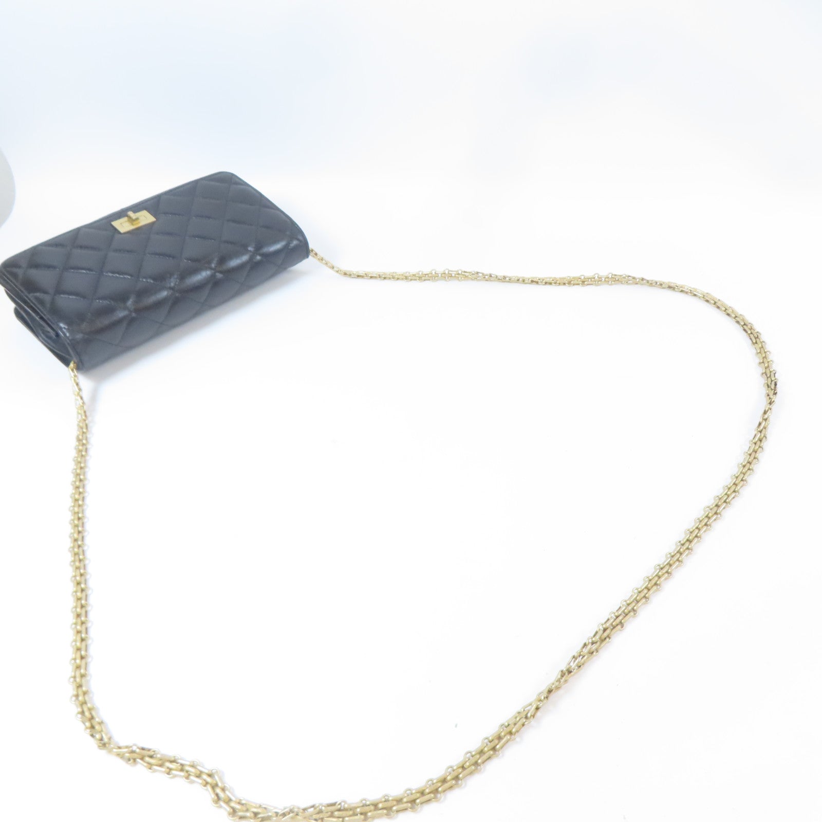 CHANEL 【激減優惠】菱格羊皮皮革2.55 Wallet On Chain金扣鏈帶肩背袋黑色