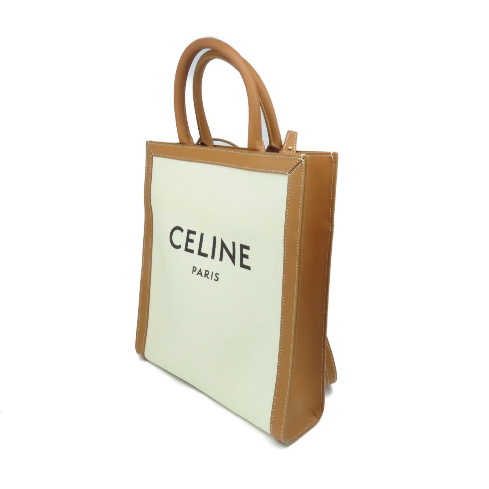 CELINE 【激減優惠】牛皮皮革/帆布2Way Shoulder Bag手挽肩背兩用袋米白色/啡色