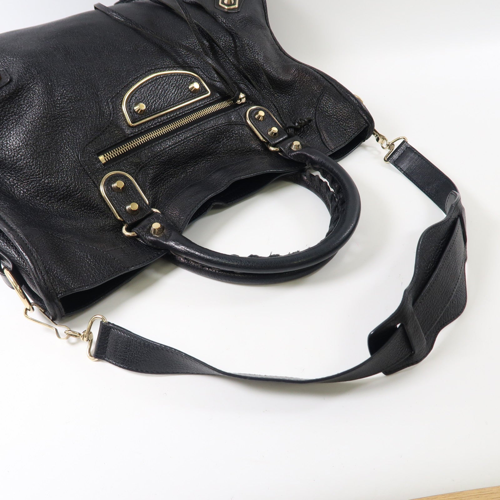 BALENCIAGA 牛皮皮革City金扣手挽肩背兩用袋黑色