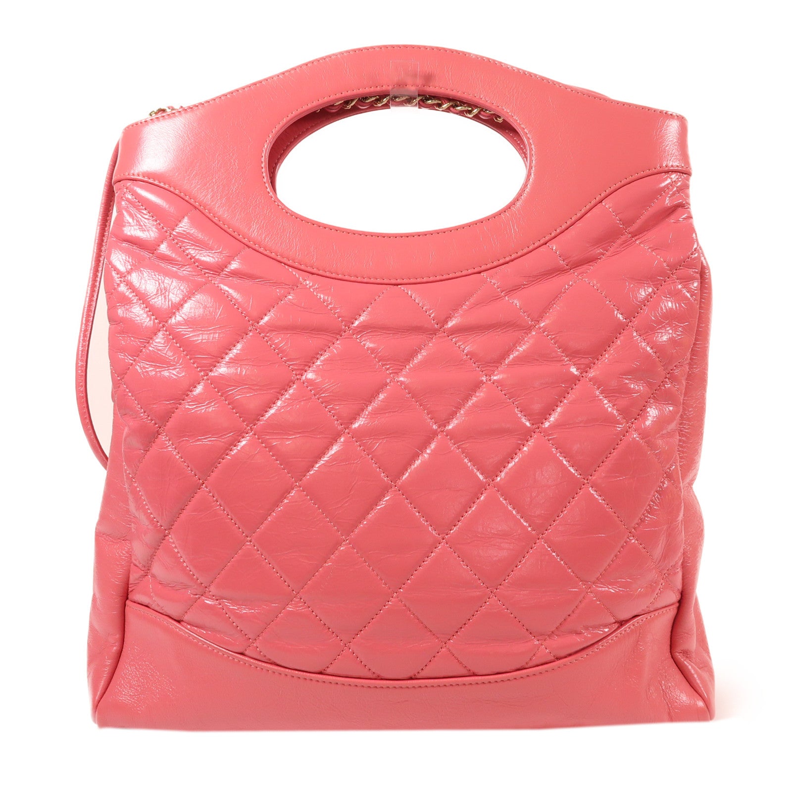 CHANEL 牛皮皮革Shoulder Bag金扣手挽肩背兩用袋粉紅色