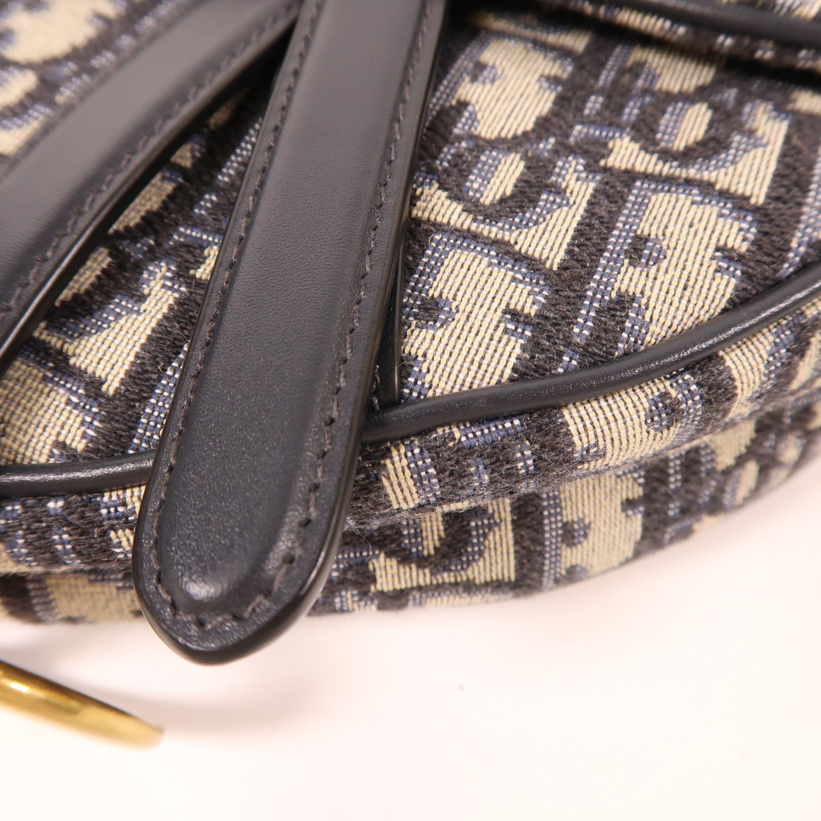 Dior 帆布Mini Saddle Bag金扣手挽肩背兩用袋米色/深藍色