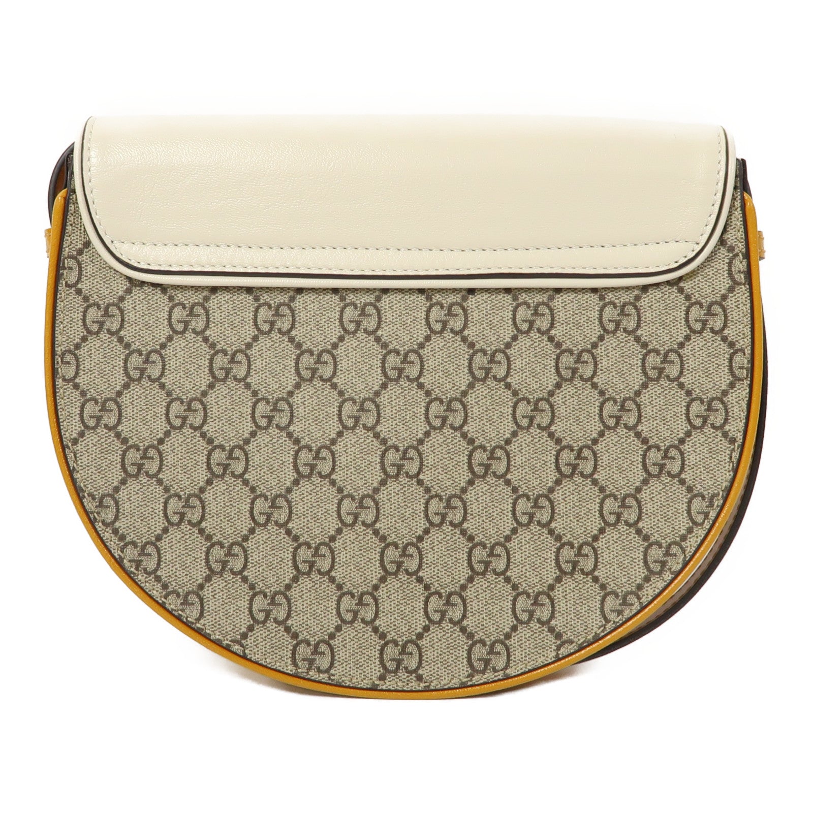 GUCCI 塗層帆布/皮革Shoulder Bag金扣肩背袋白色/啡色/黃色
