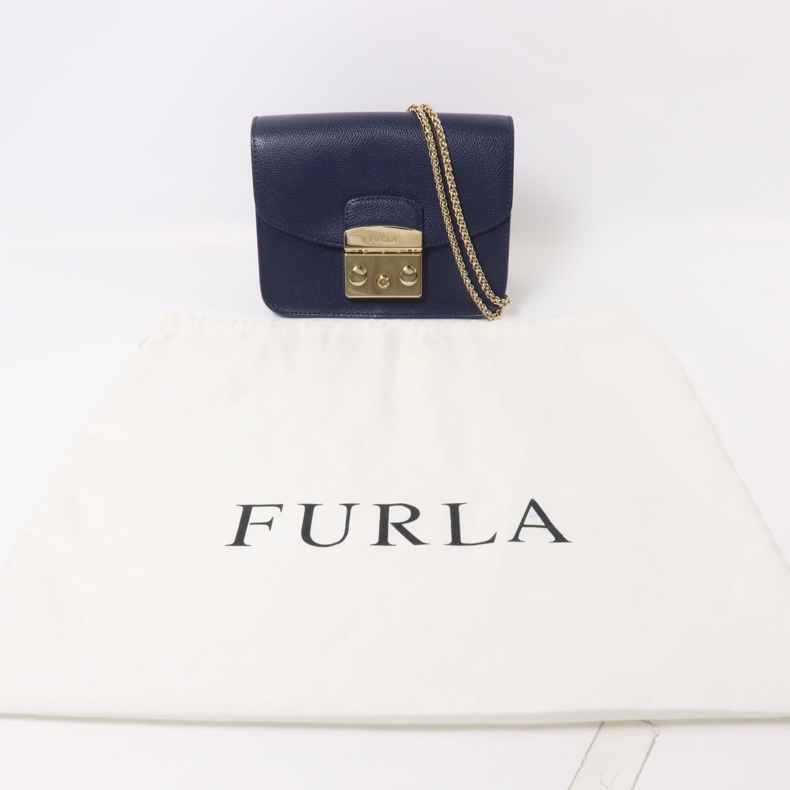 Furla 牛皮皮革Chain Shoulder鏈帶肩背袋