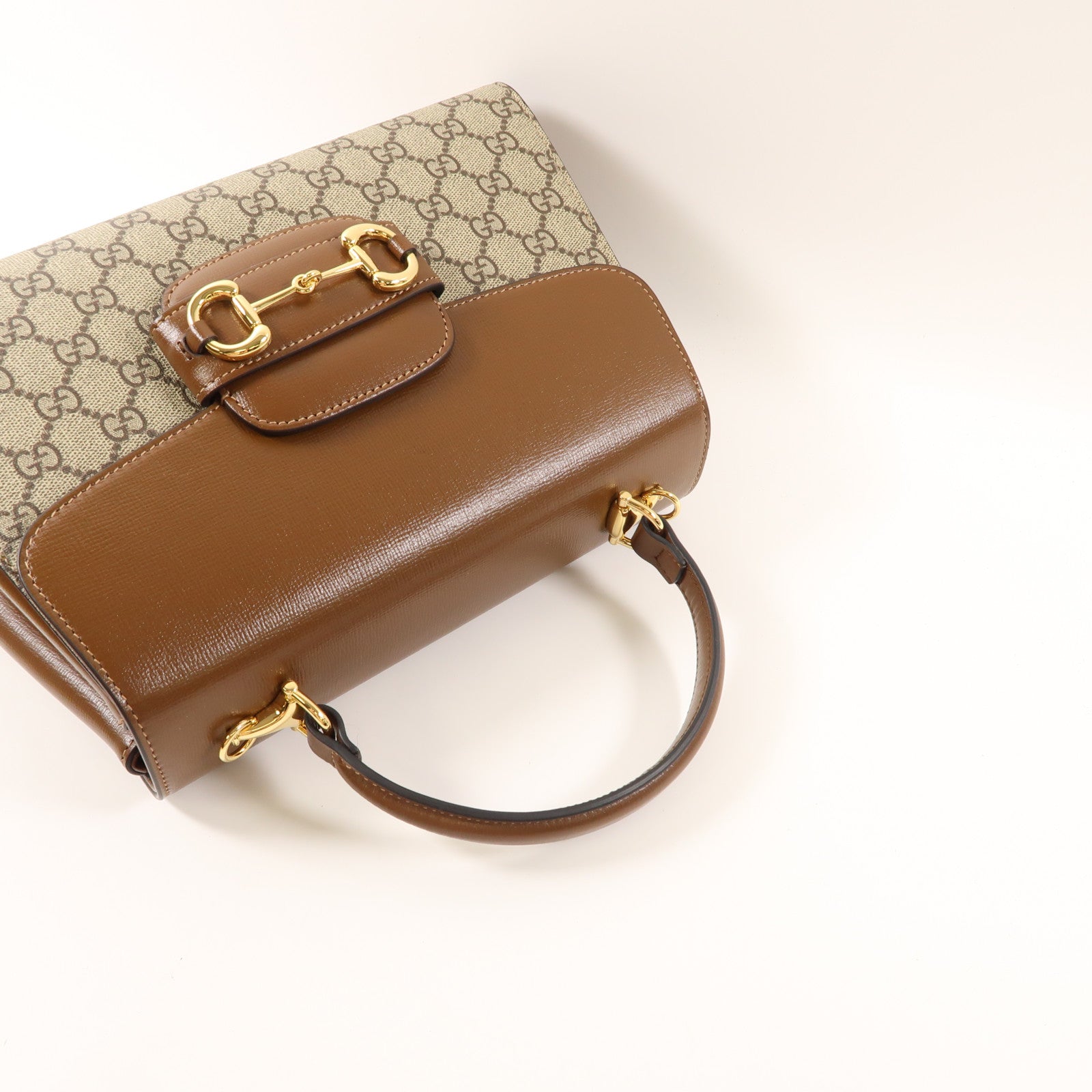 GUCCI 塗層帆布Horsebit 1955金扣手挽肩背兩用袋啡色