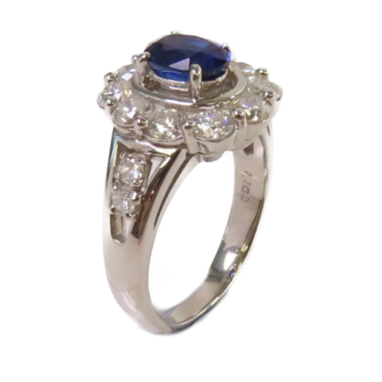 JEWELRY 【激減優惠】PT900鉑金/1.168ct藍寶石/1.42ct鑽石Sapphire Ring戒指US#5.5