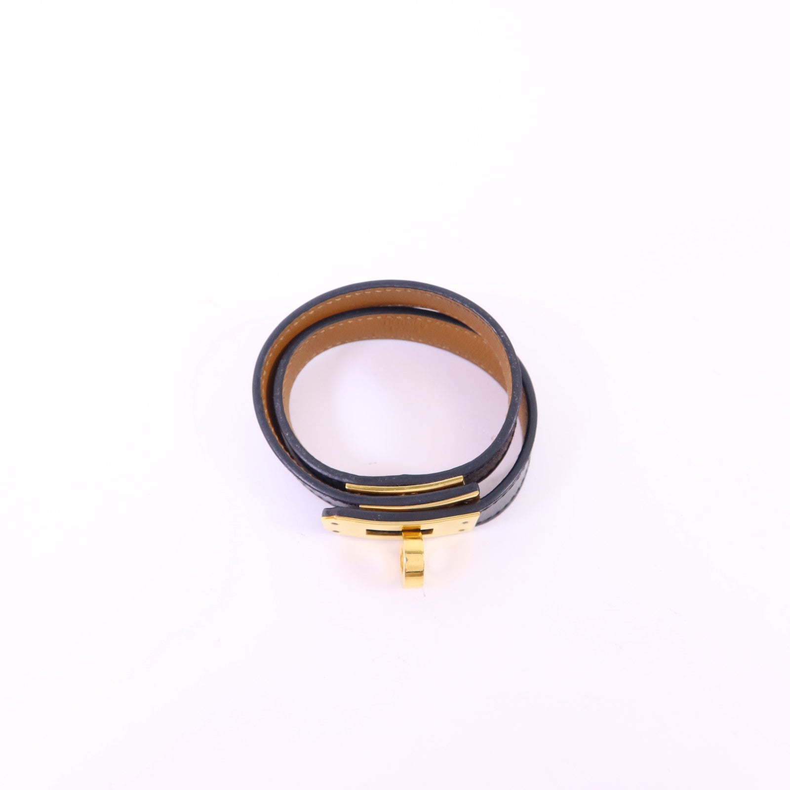 HERMES 【激減優惠】皮革Kelly Double Tour Bracelet金扣手鐲Noir