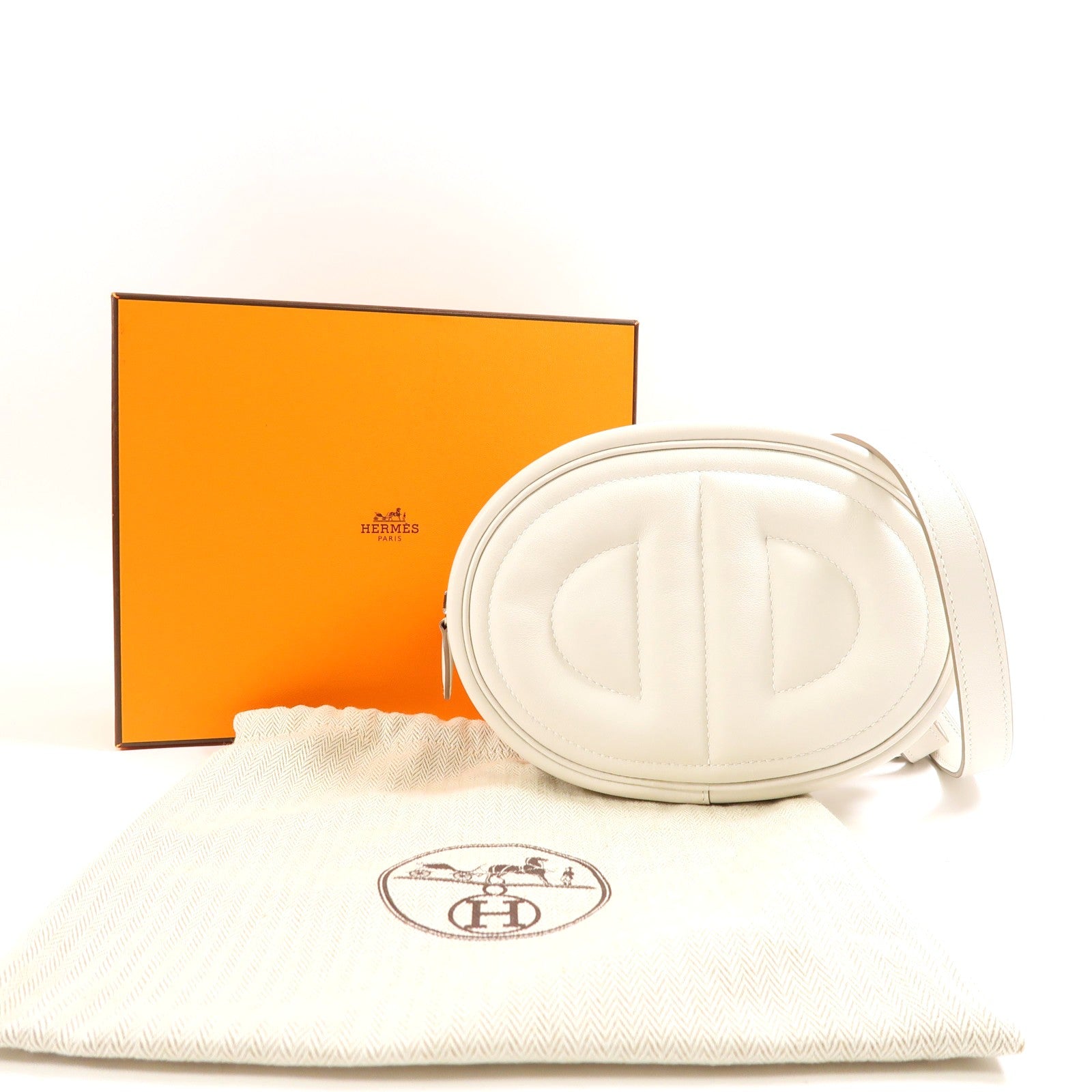 HERMES PHW In The Loop Belt Bag Swift Leather Gris Pale/White