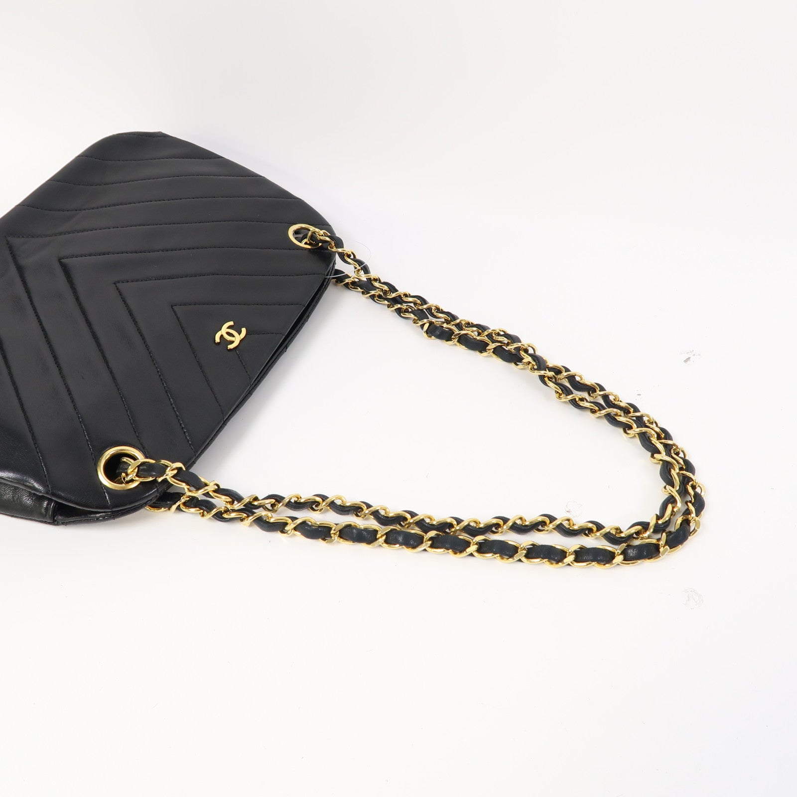 CHANEL 【激減優惠】牛皮皮革Chain Shoulder金扣鏈帶肩背袋黑色