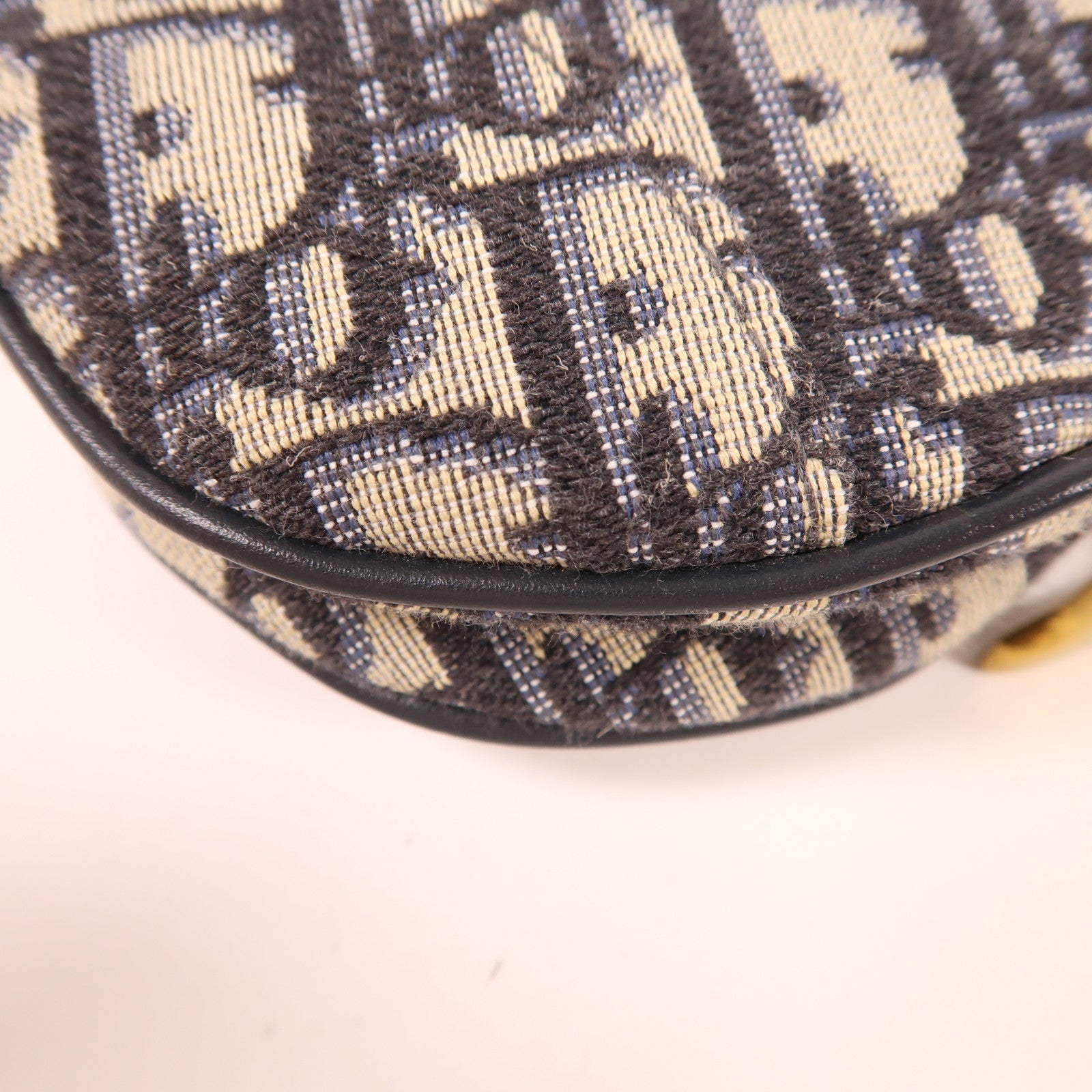 Dior 帆布Mini Saddle Bag金扣手挽肩背兩用袋米色/深藍色