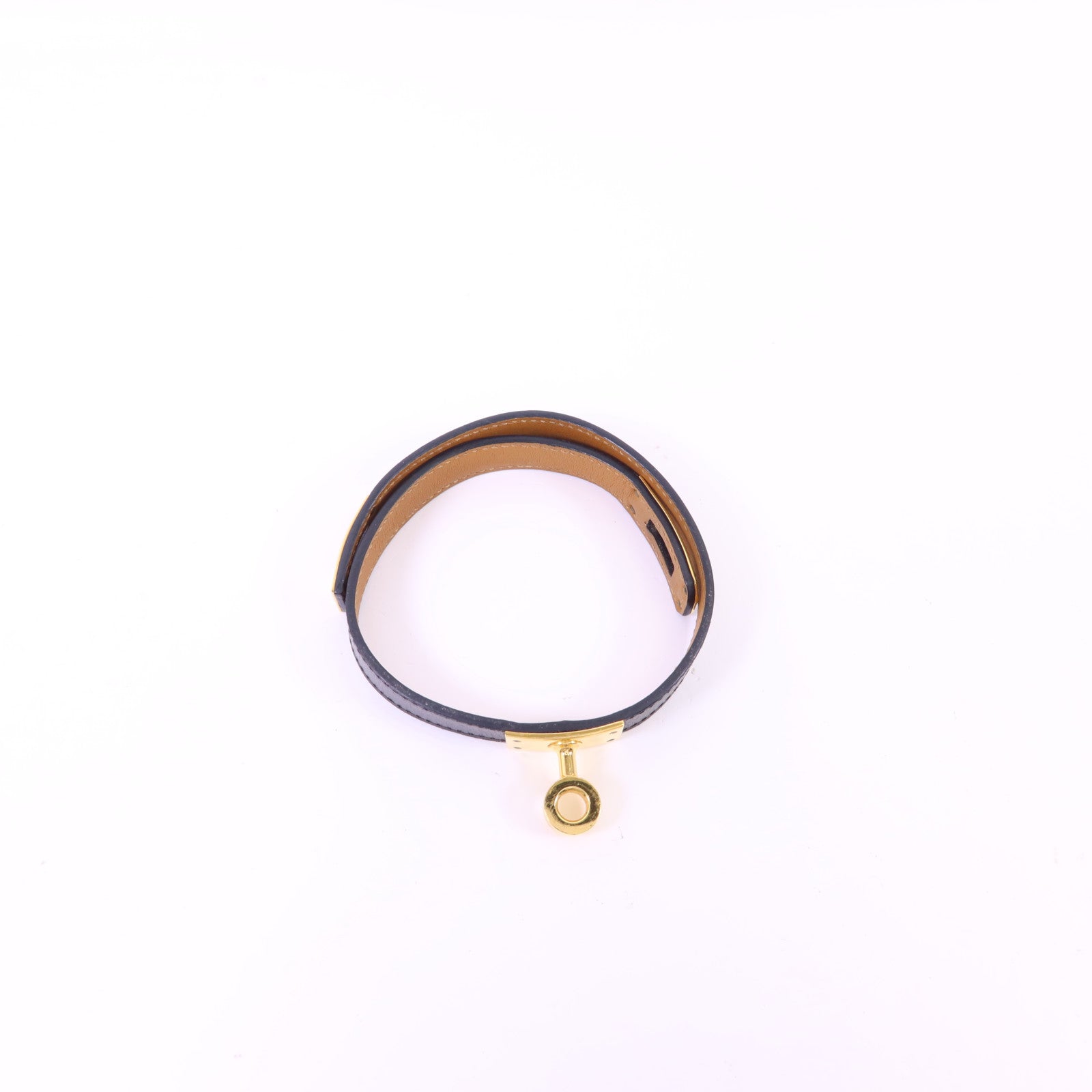 HERMES 【激減優惠】皮革Kelly Double Tour Bracelet金扣手鐲Noir