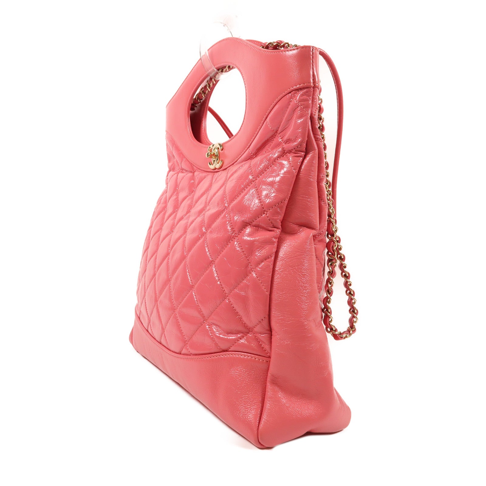 CHANEL 牛皮皮革Shoulder Bag金扣手挽肩背兩用袋粉紅色