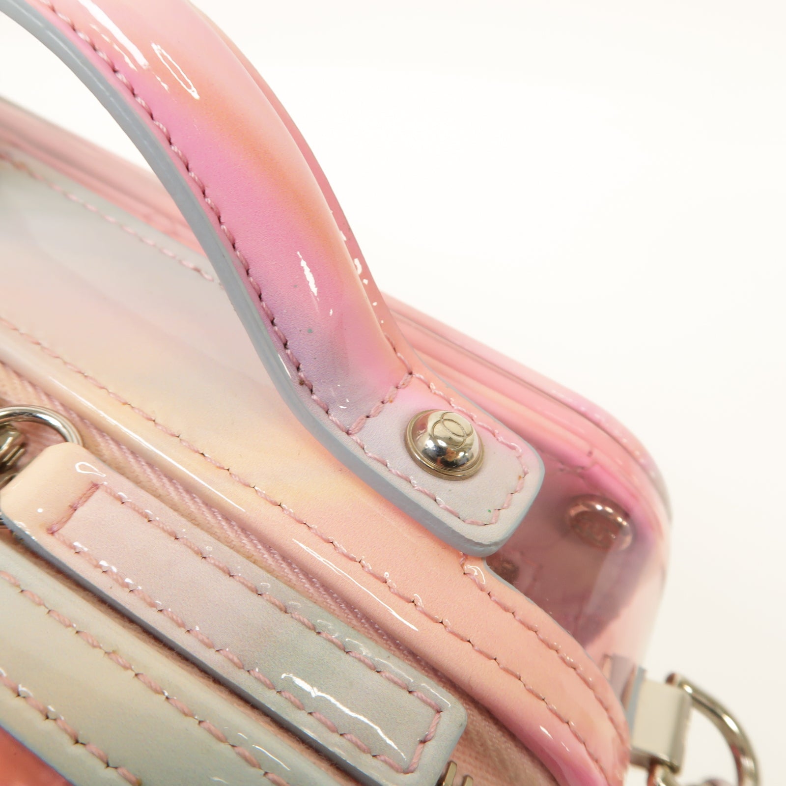 CHANEL PVC Vanity Case銀扣手挽肩背兩用袋粉紅色/綠色