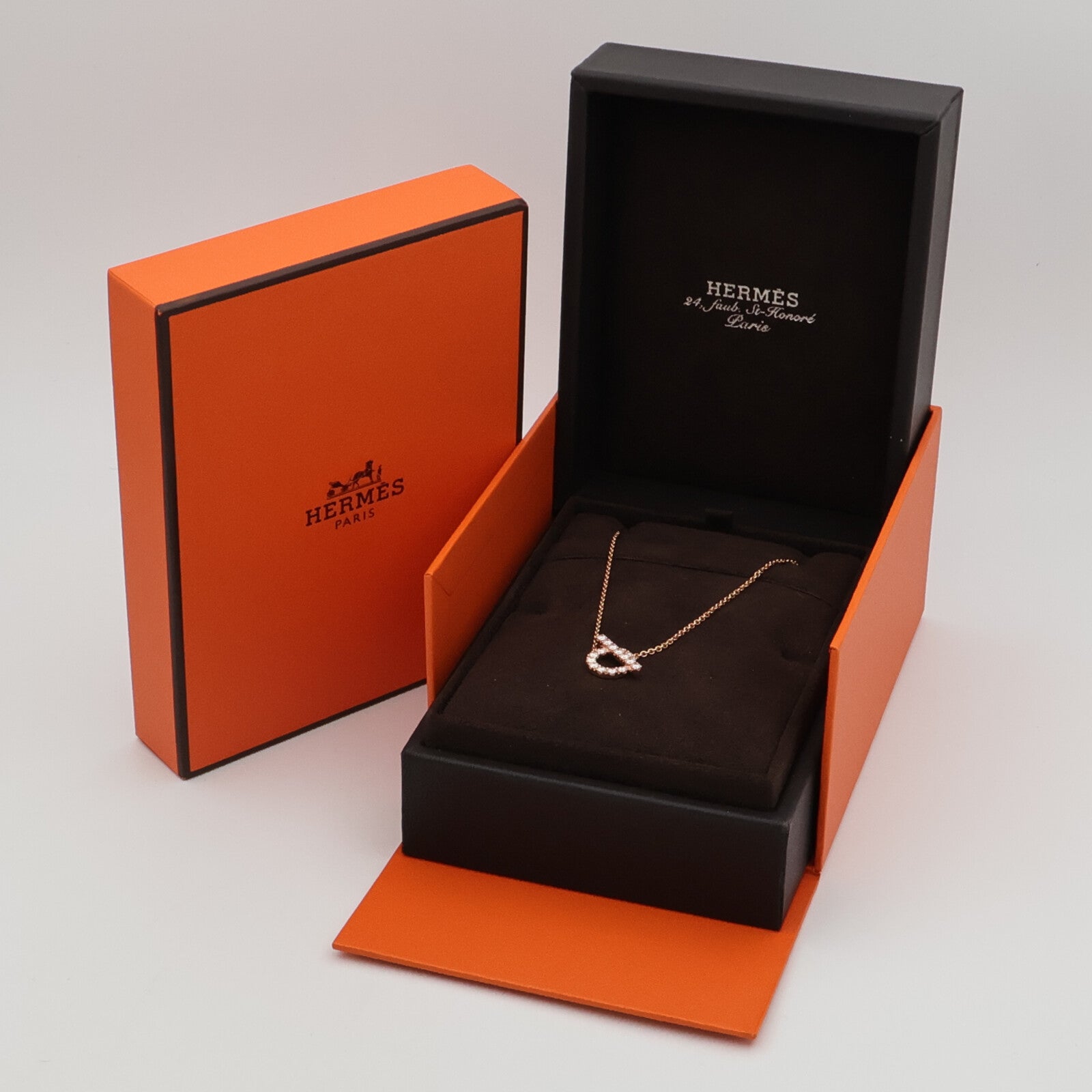 HERMES 18K玫瑰金Finesse Pendant鑽石項鍊