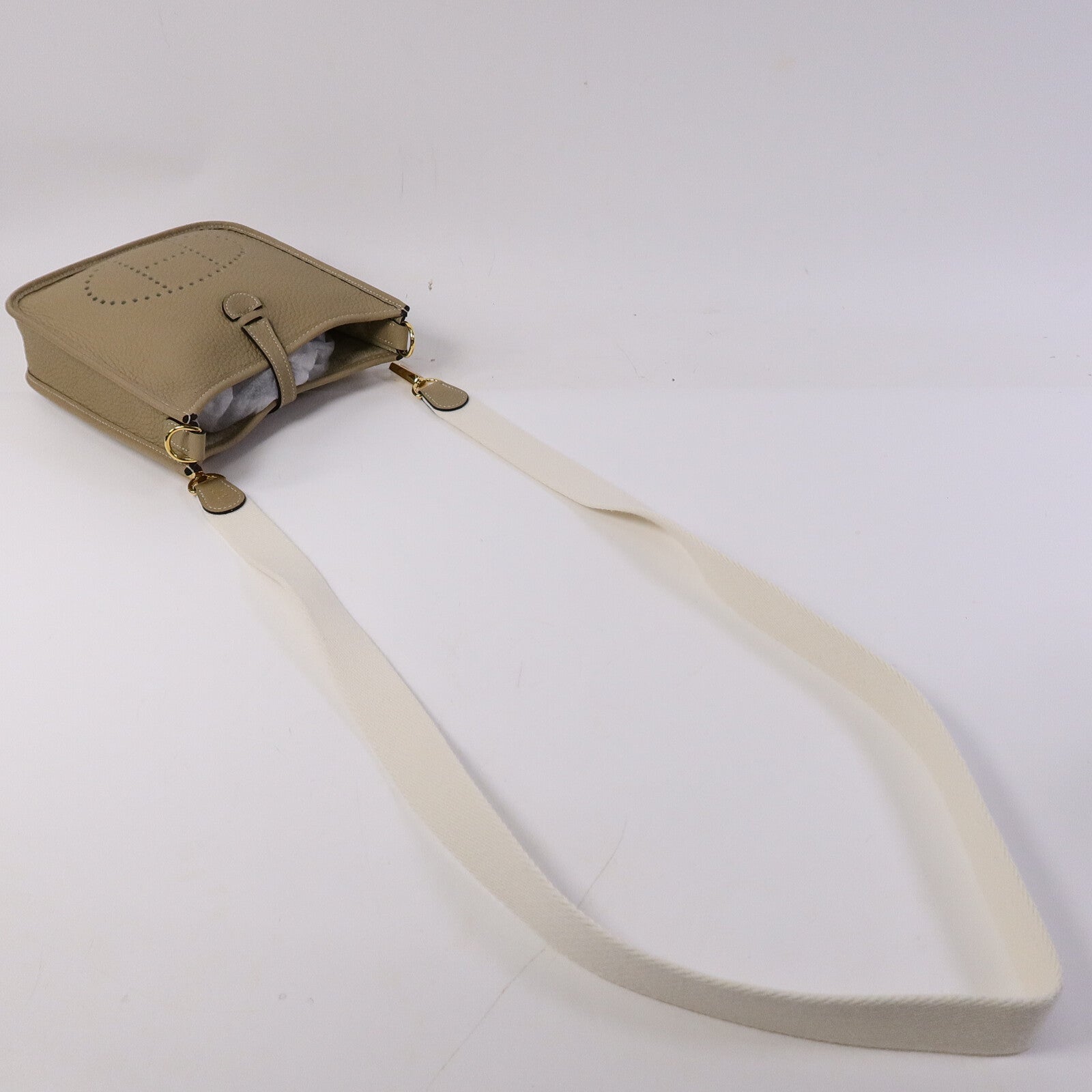 HERMES Clemence皮革Evelyne TPM肩背袋Trench/Blanc