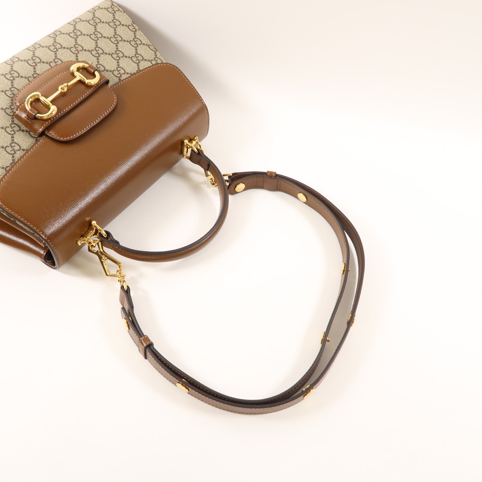 GUCCI 塗層帆布Horsebit 1955金扣手挽肩背兩用袋啡色