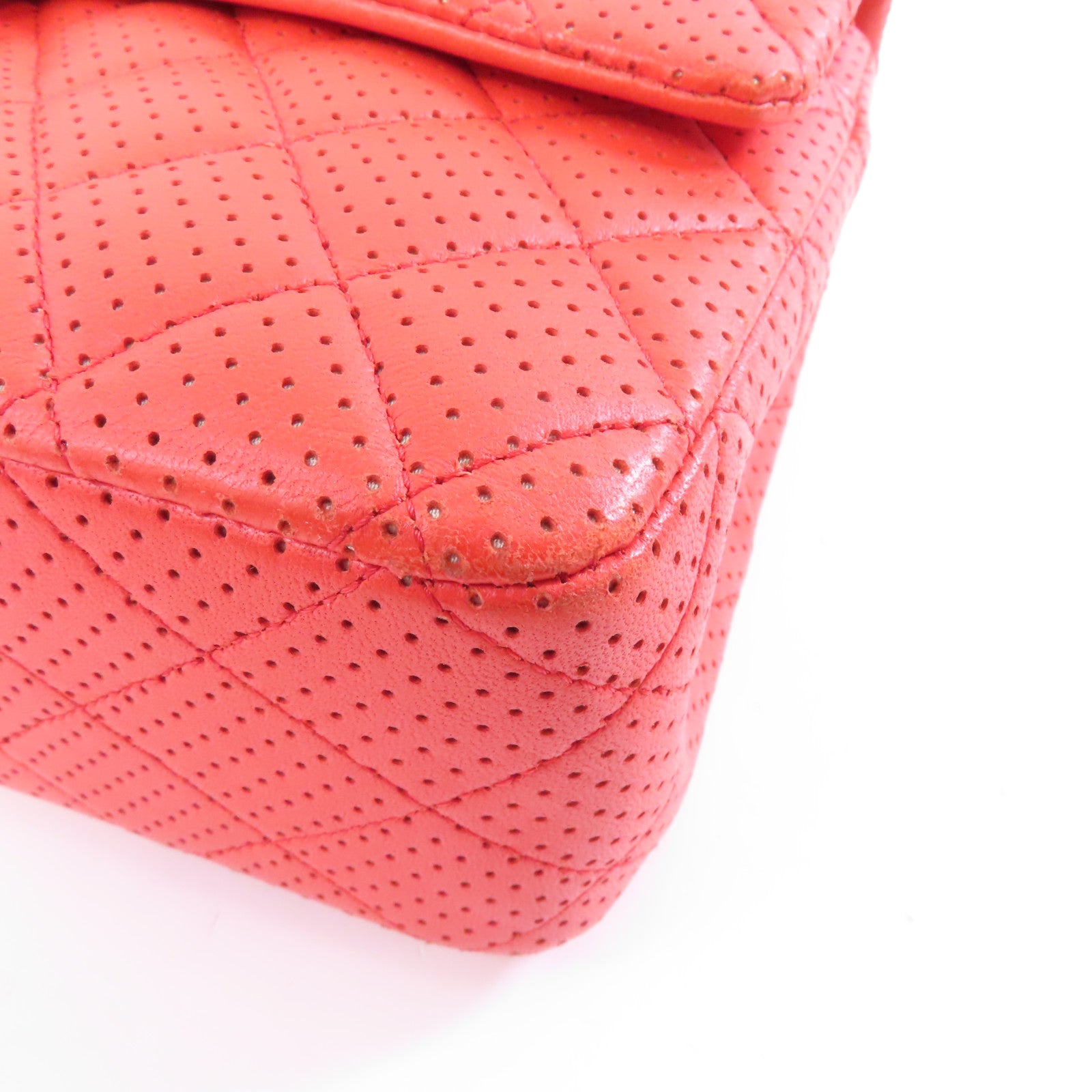 CHANEL 【激減優惠】菱格牛皮皮革Chain Shoulder銀扣鏈帶肩背袋紅色