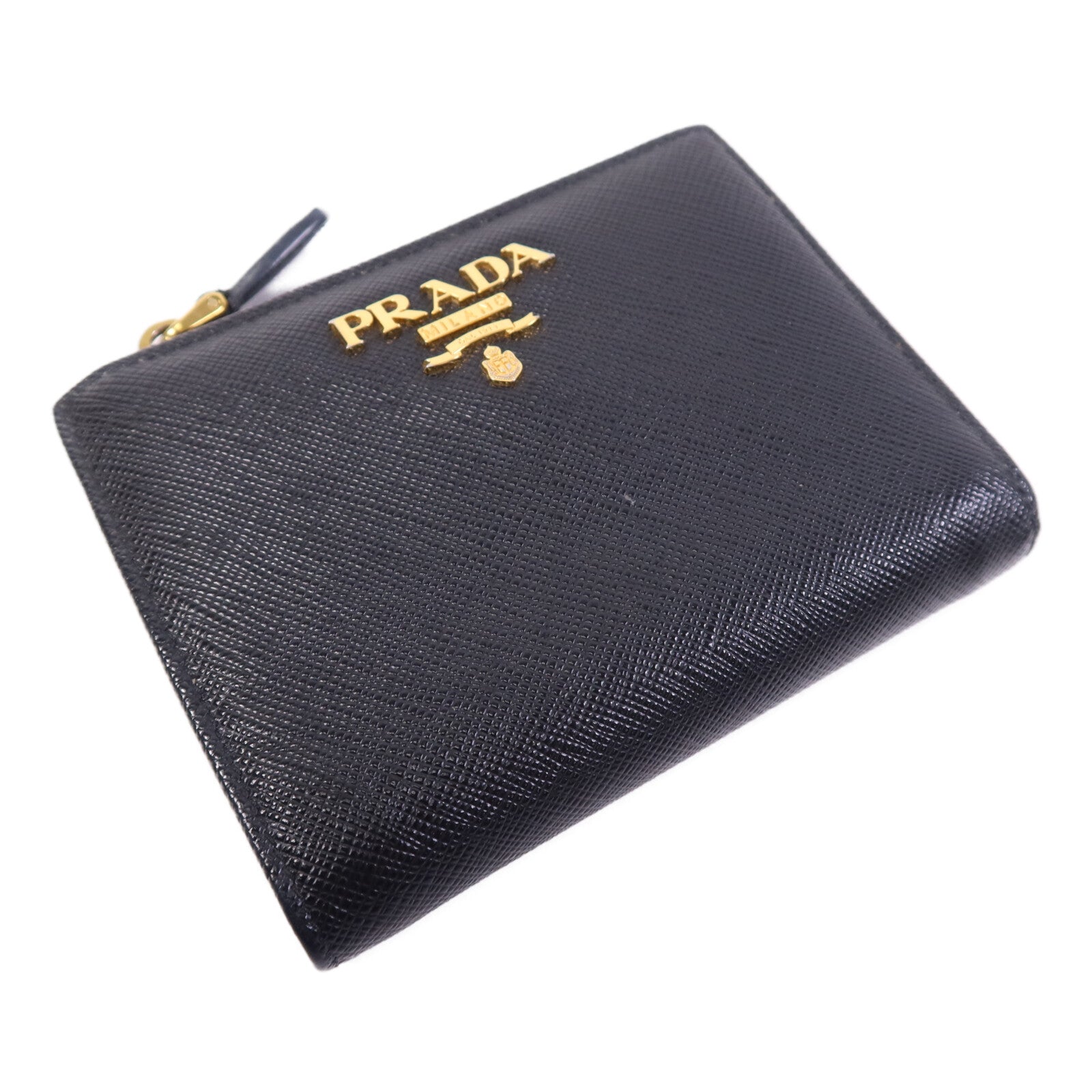 PRADA Saffiano皮革Bifold Wallet金扣錢包