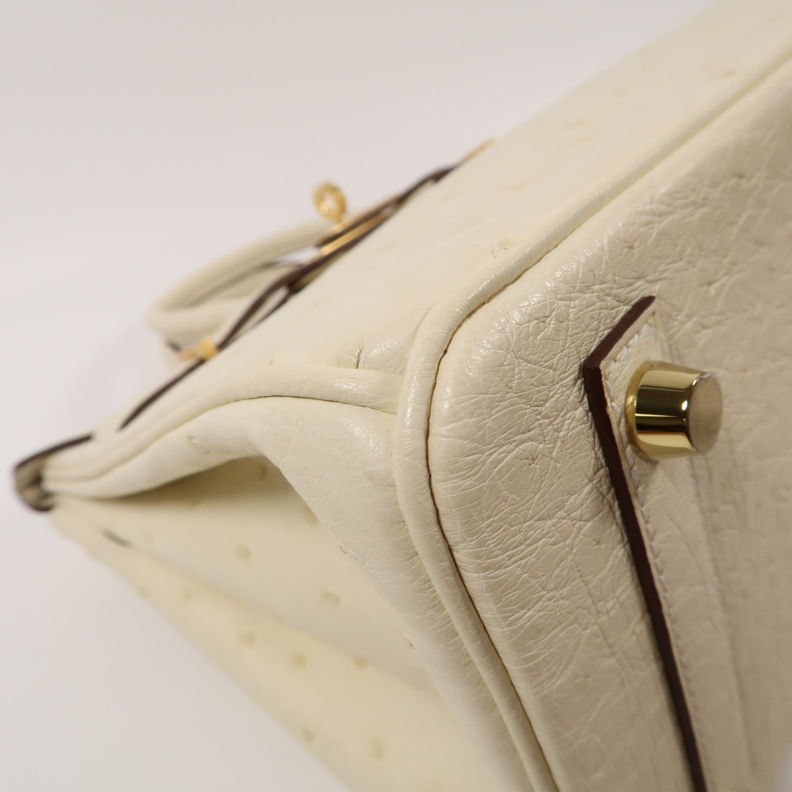 HERMES 【激減優惠】鴕鳥皮革Birkin 25金扣手挽袋奶油白色
