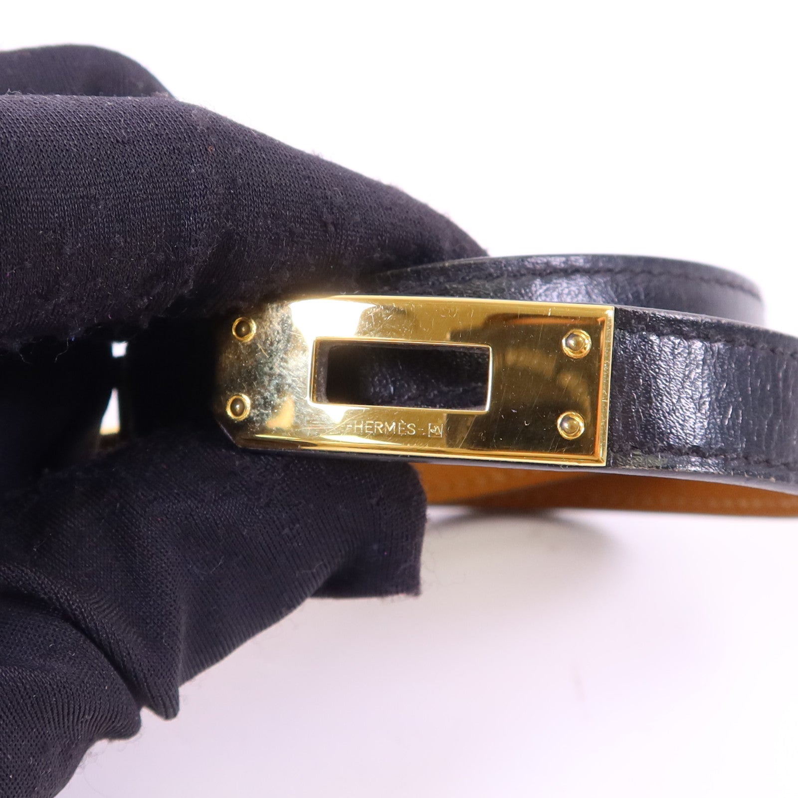 HERMES 【激減優惠】皮革Kelly Double Tour Bracelet金扣手鐲Noir