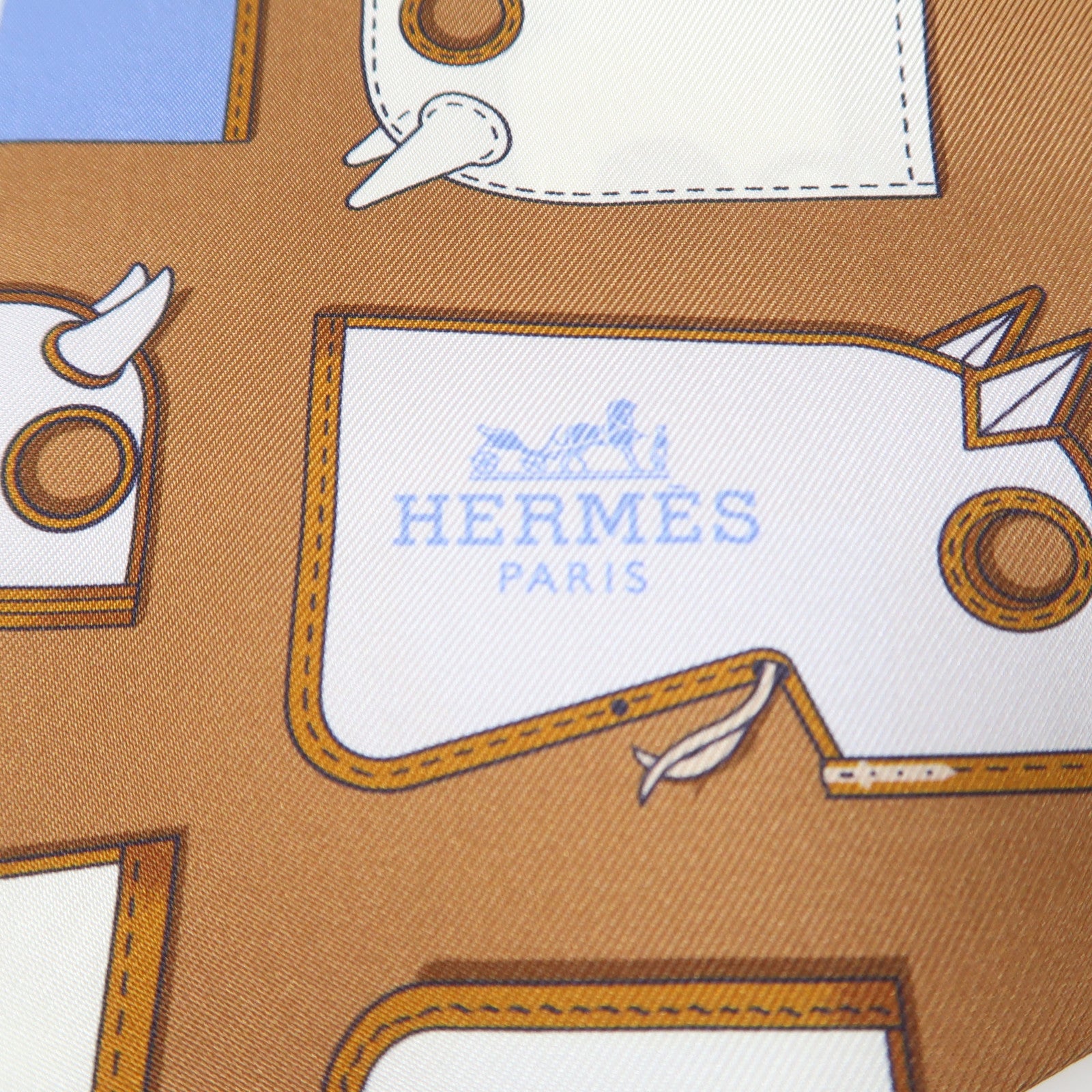 HERMES 【激減優惠】絲質Scarf圍巾啡色/藍色