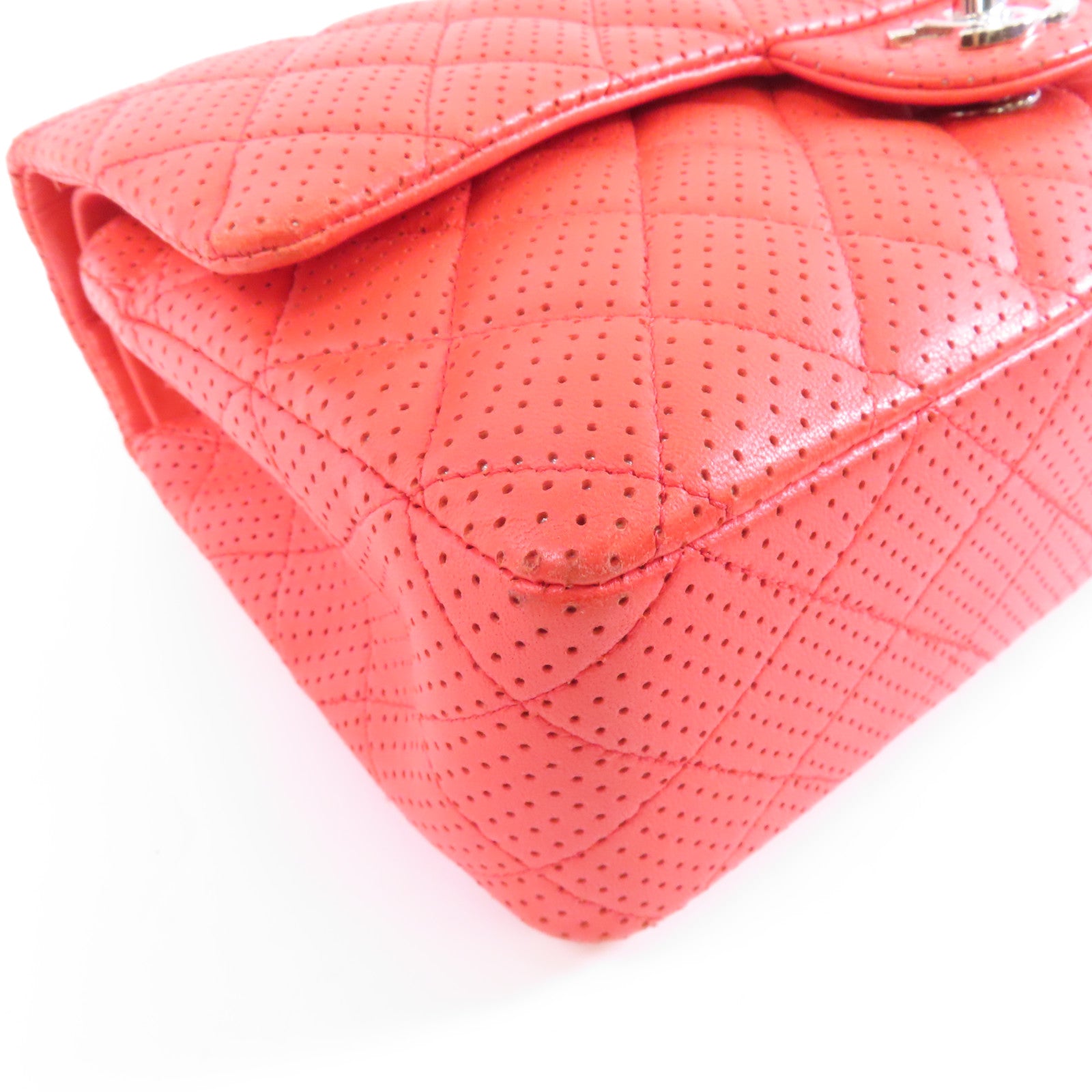 CHANEL 【激減優惠】菱格牛皮皮革Chain Shoulder銀扣鏈帶肩背袋紅色