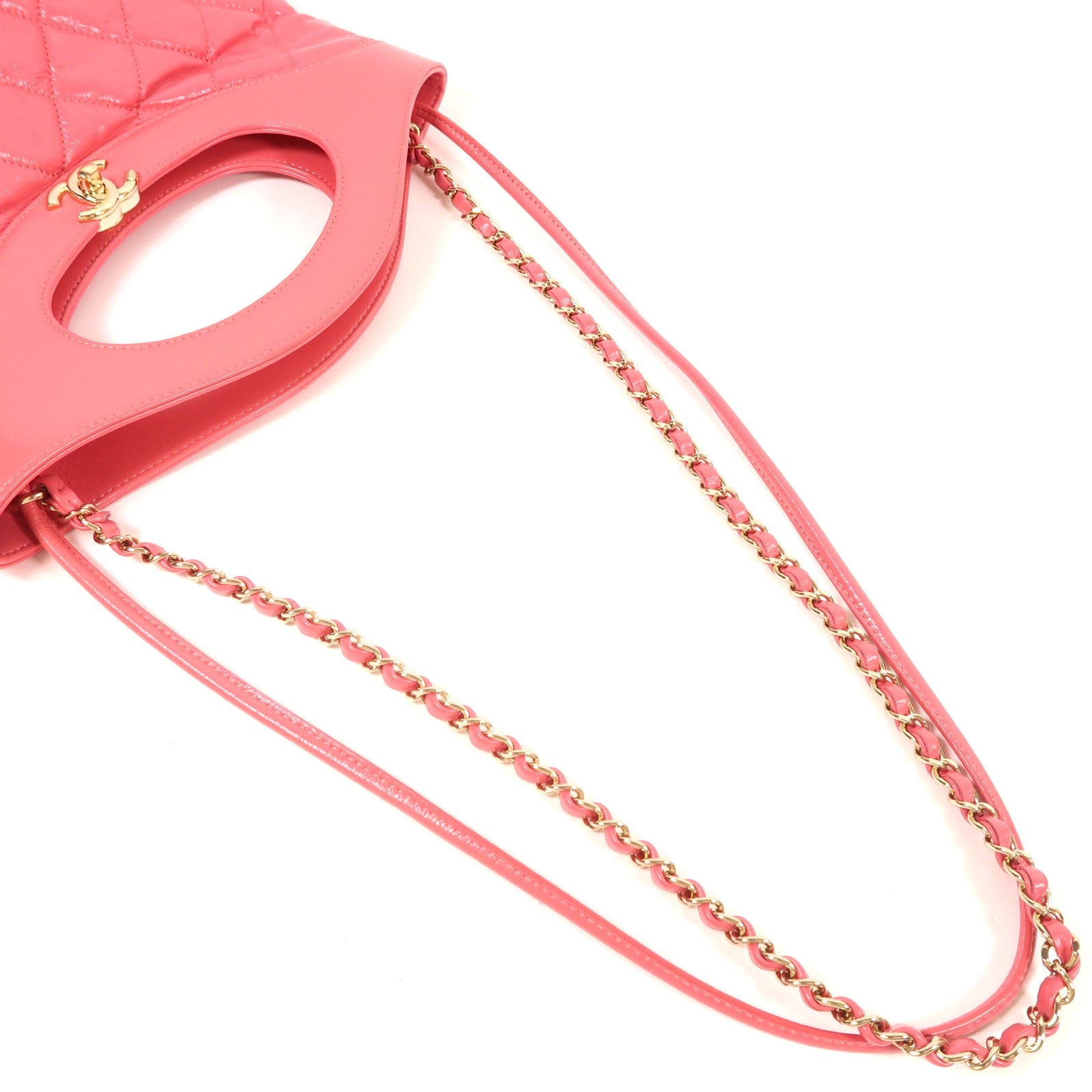CHANEL 牛皮皮革Shoulder Bag金扣手挽肩背兩用袋粉紅色