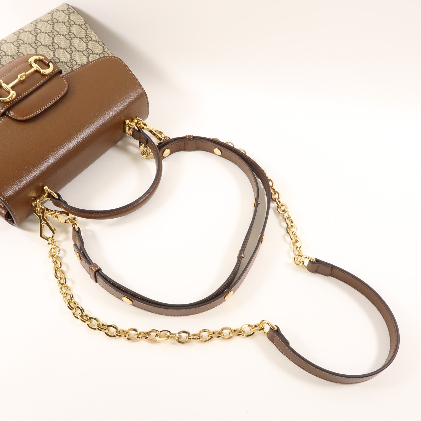 GUCCI 塗層帆布Horsebit 1955金扣手挽肩背兩用袋啡色