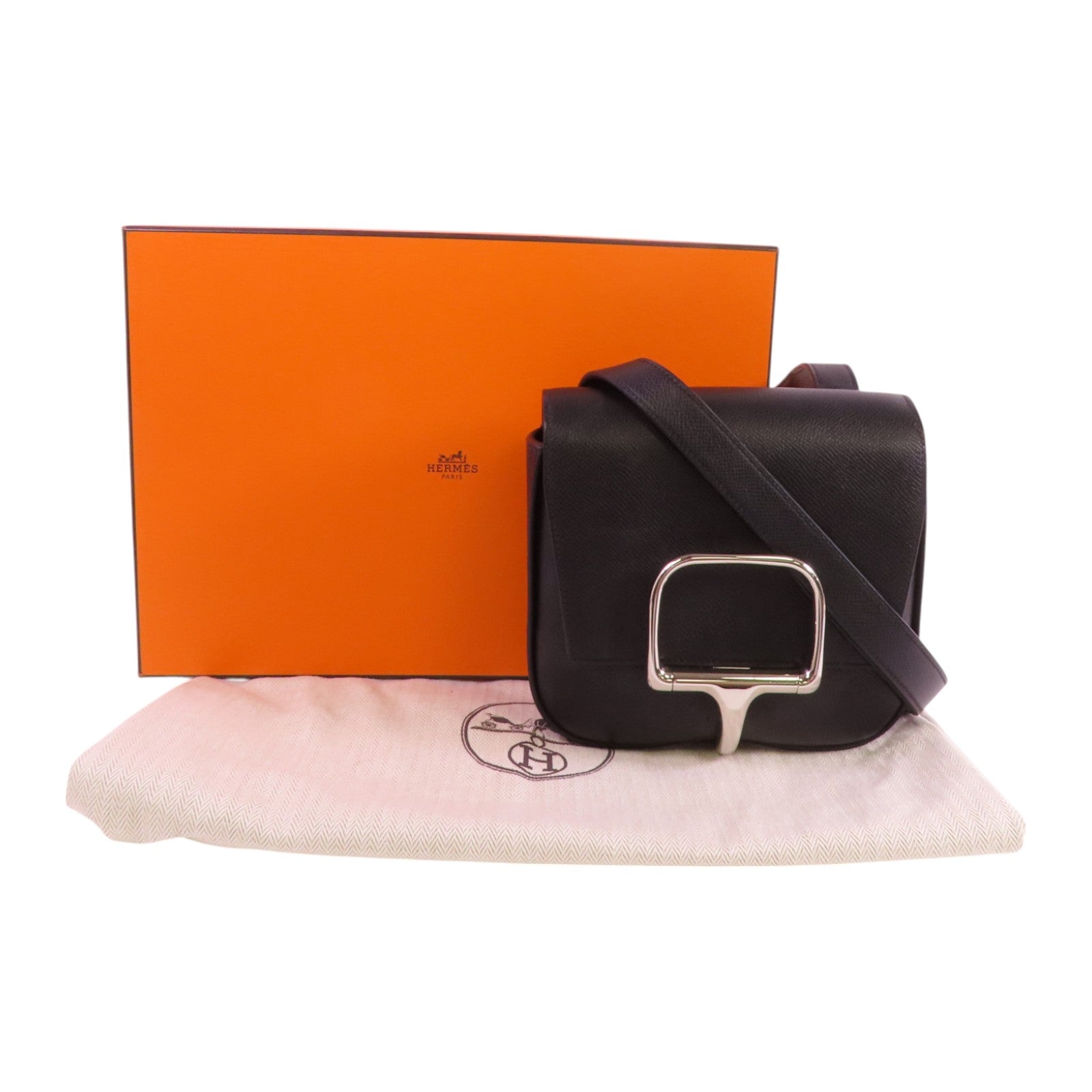 HERMES Epsom皮革Mini Della銀扣肩背袋