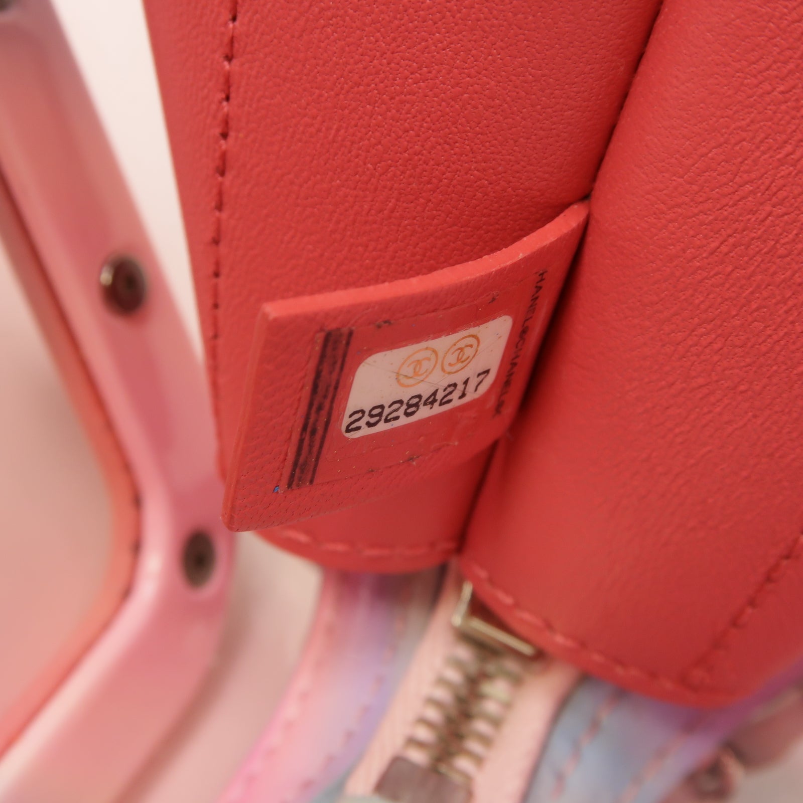 CHANEL PVC Vanity Case銀扣手挽肩背兩用袋粉紅色/綠色